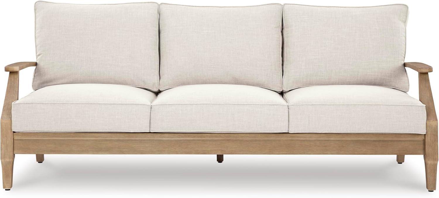 imageSignature Design by Ashley Carter Hall Outdoor Eucalyptus Wood Patio Sofa Cushioned with UVResistant Nuvella Fabric 5Step Protective Finish BeigeLinen