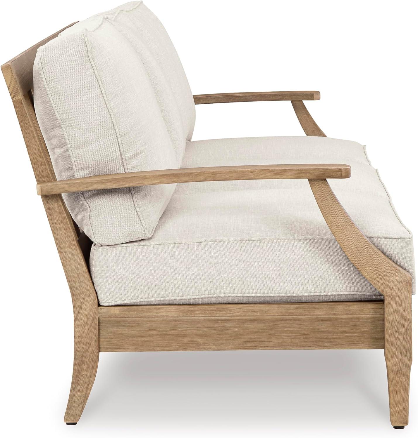 imageSignature Design by Ashley Carter Hall Outdoor Eucalyptus Wood Patio Sofa Cushioned with UVResistant Nuvella Fabric 5Step Protective Finish BeigeLinen