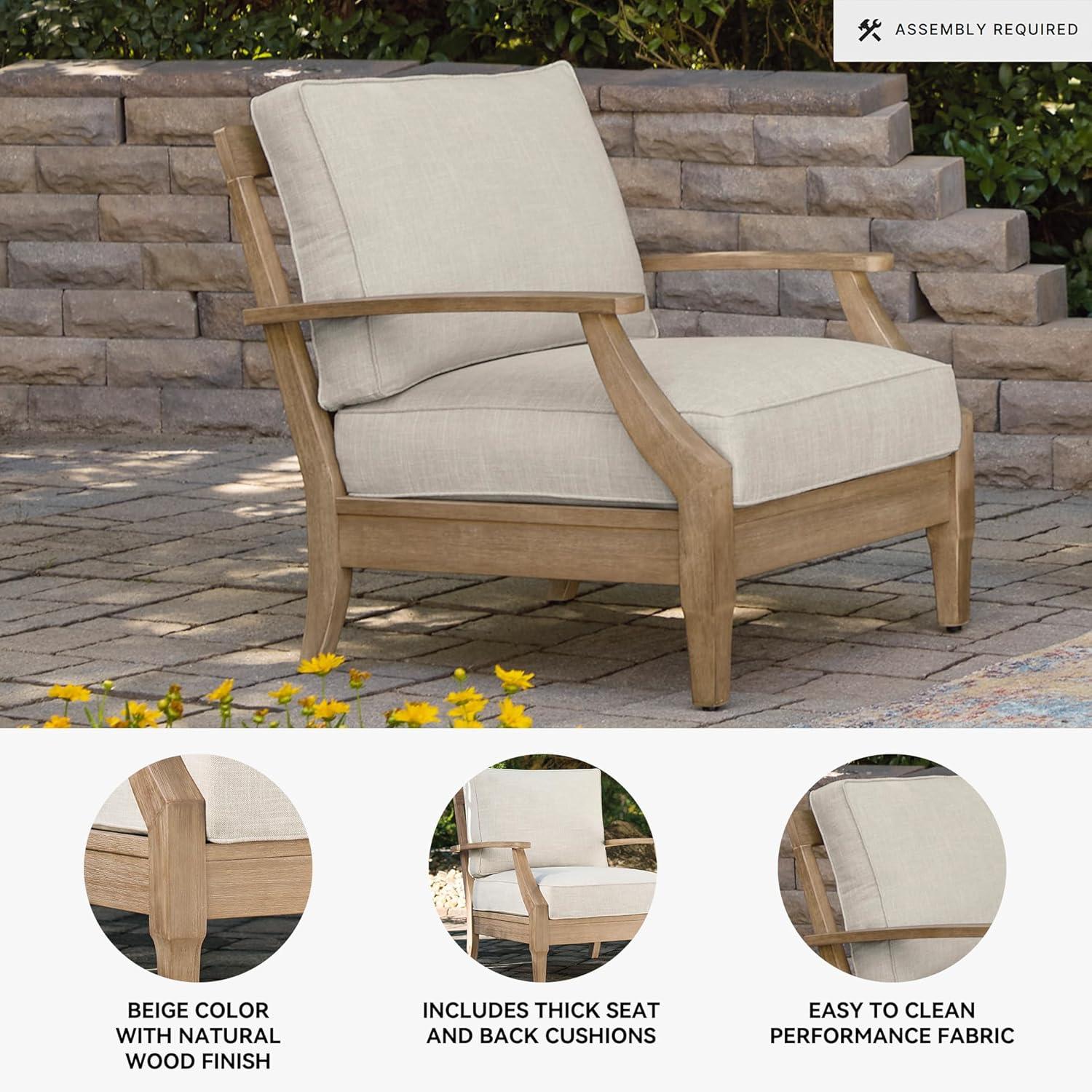 imageSignature Design by Ashley Carter Hall Outdoor Eucalyptus Wood Patio Sofa Cushioned with UVResistant Nuvella Fabric 5Step Protective Finish BeigeLinen