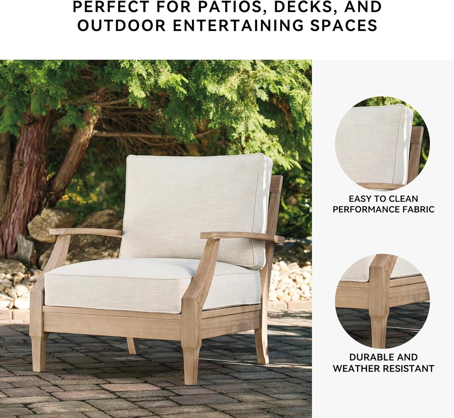 imageSignature Design by Ashley Carter Hall Outdoor Eucalyptus Wood Patio Sofa Cushioned with UVResistant Nuvella Fabric 5Step Protective Finish BeigeLinen