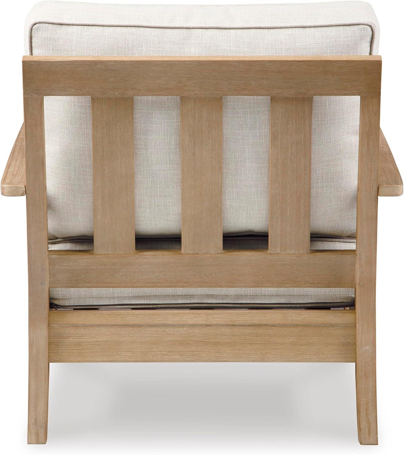 imageSignature Design by Ashley Carter Hall Outdoor Eucalyptus Wood Patio Sofa Cushioned with UVResistant Nuvella Fabric 5Step Protective Finish BeigeLinen