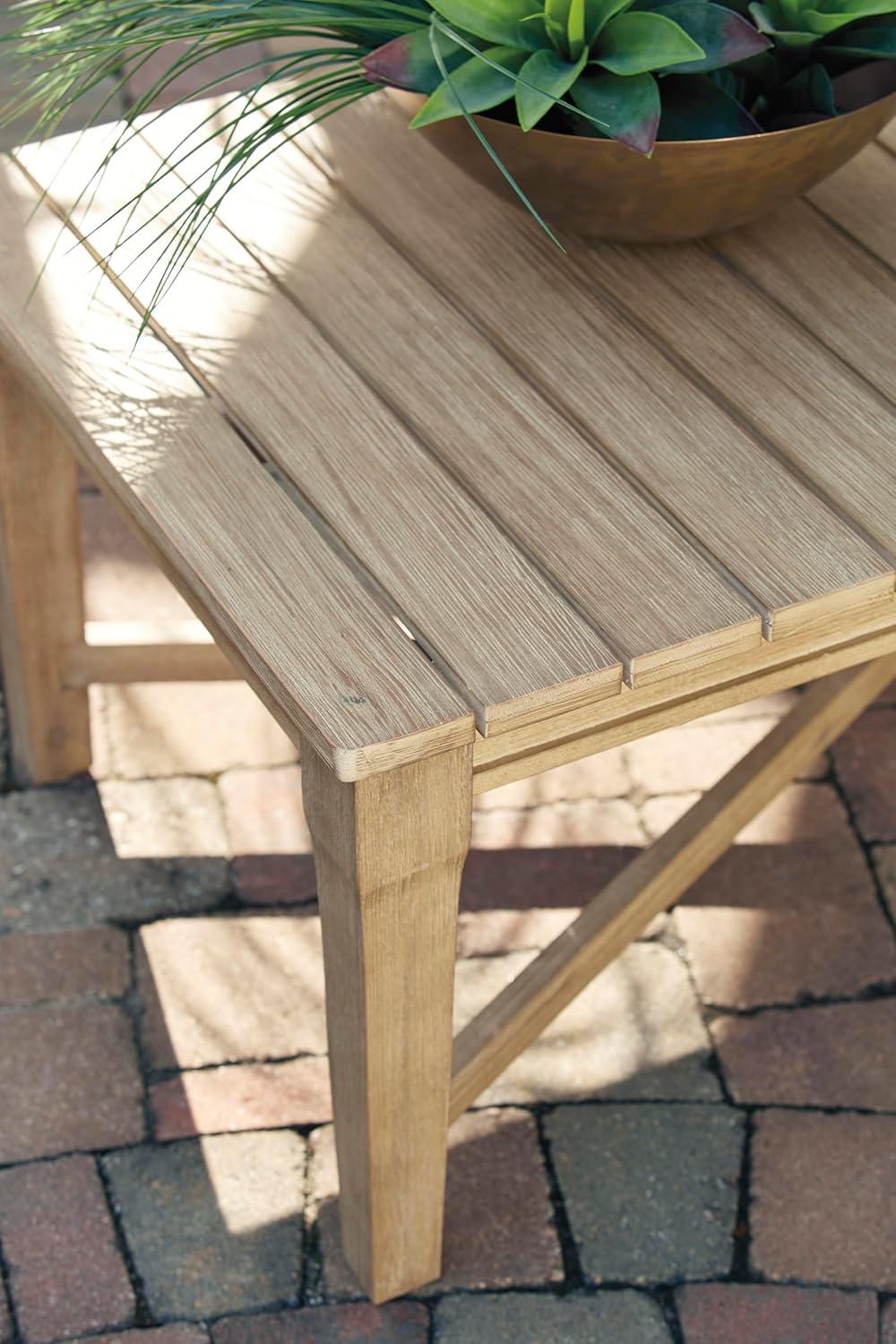 imageSignature Design by Ashley Carter Hall Outdoor Eucalyptus Wood Patio Sofa Cushioned with UVResistant Nuvella Fabric 5Step Protective Finish BeigeLinen