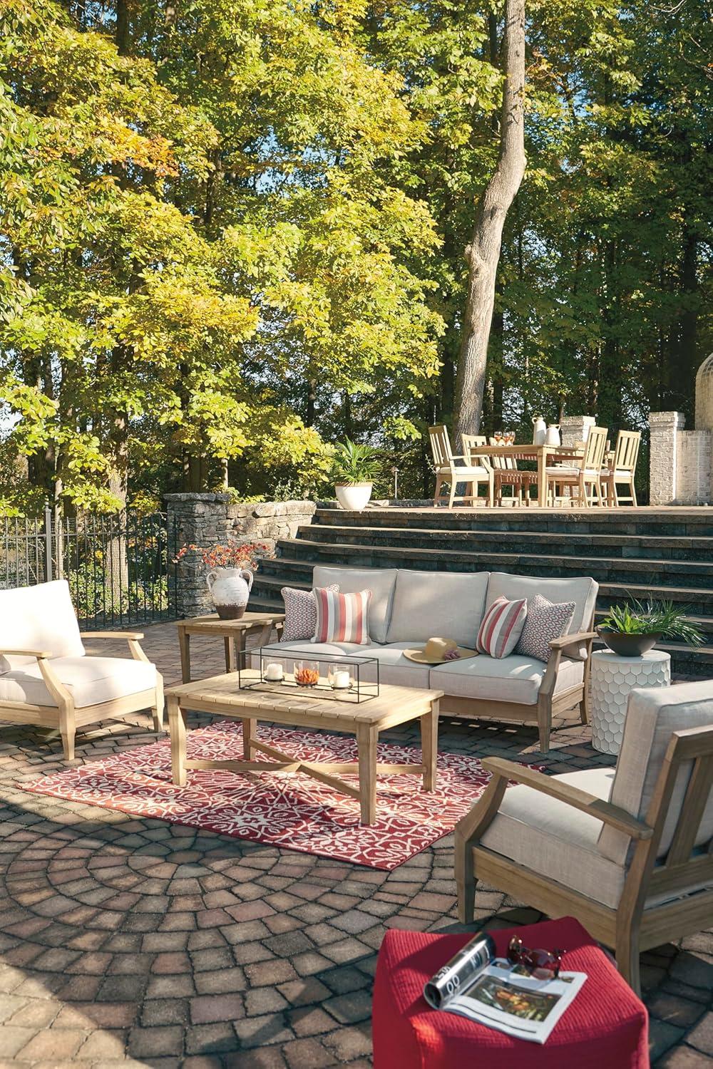 imageSignature Design by Ashley Carter Hall Outdoor Eucalyptus Wood Patio Sofa Cushioned with UVResistant Nuvella Fabric 5Step Protective Finish BeigeLinen