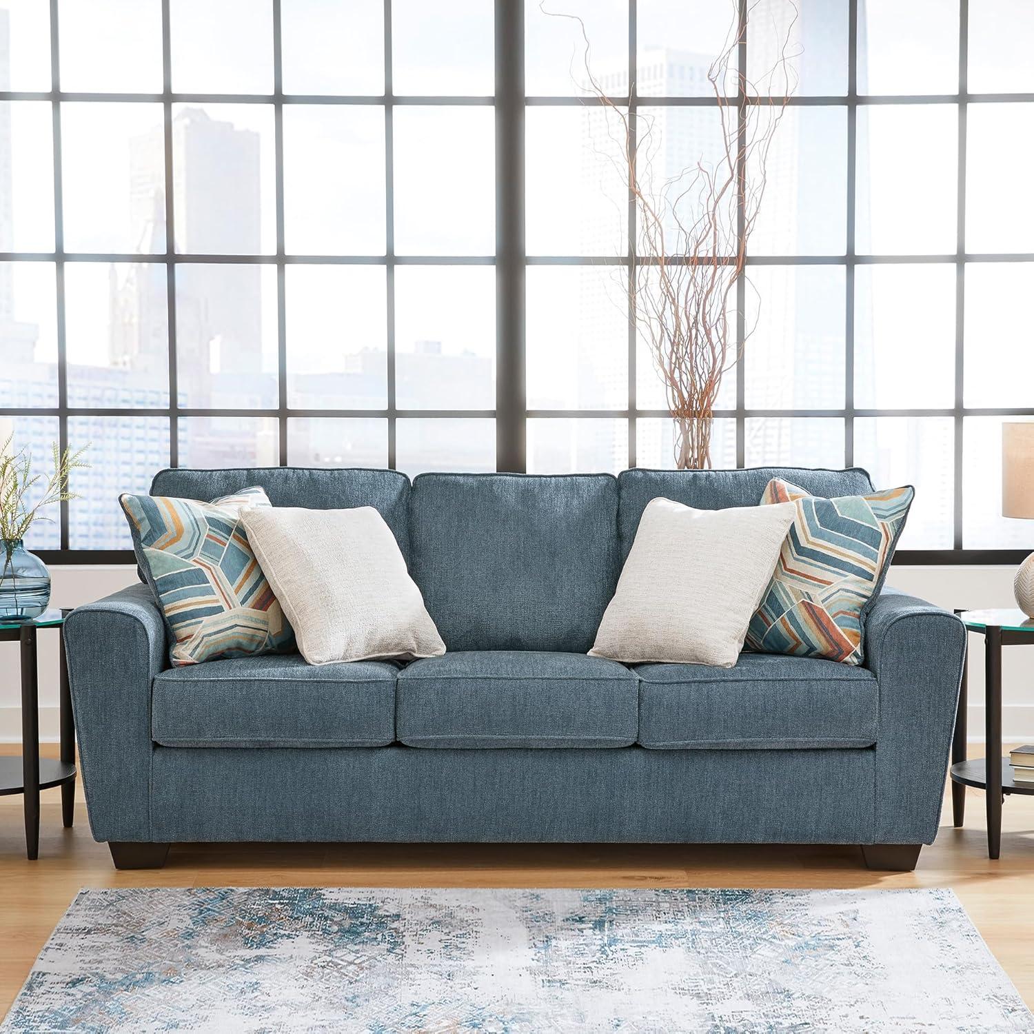 imageSignature Design by Ashley Cashton Casual 2in1 Sofa Sleeper with Folding Gel Memory Foam Mattress Queen BlueBlue