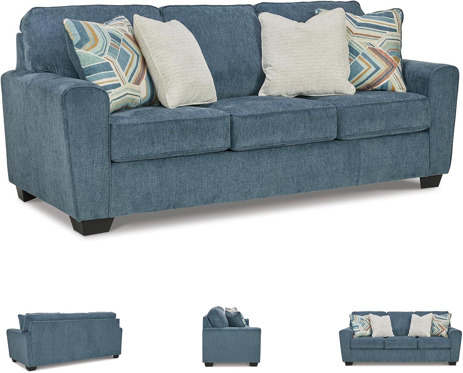 imageSignature Design by Ashley Cashton Casual 2in1 Sofa Sleeper with Folding Gel Memory Foam Mattress Queen BlueBlue
