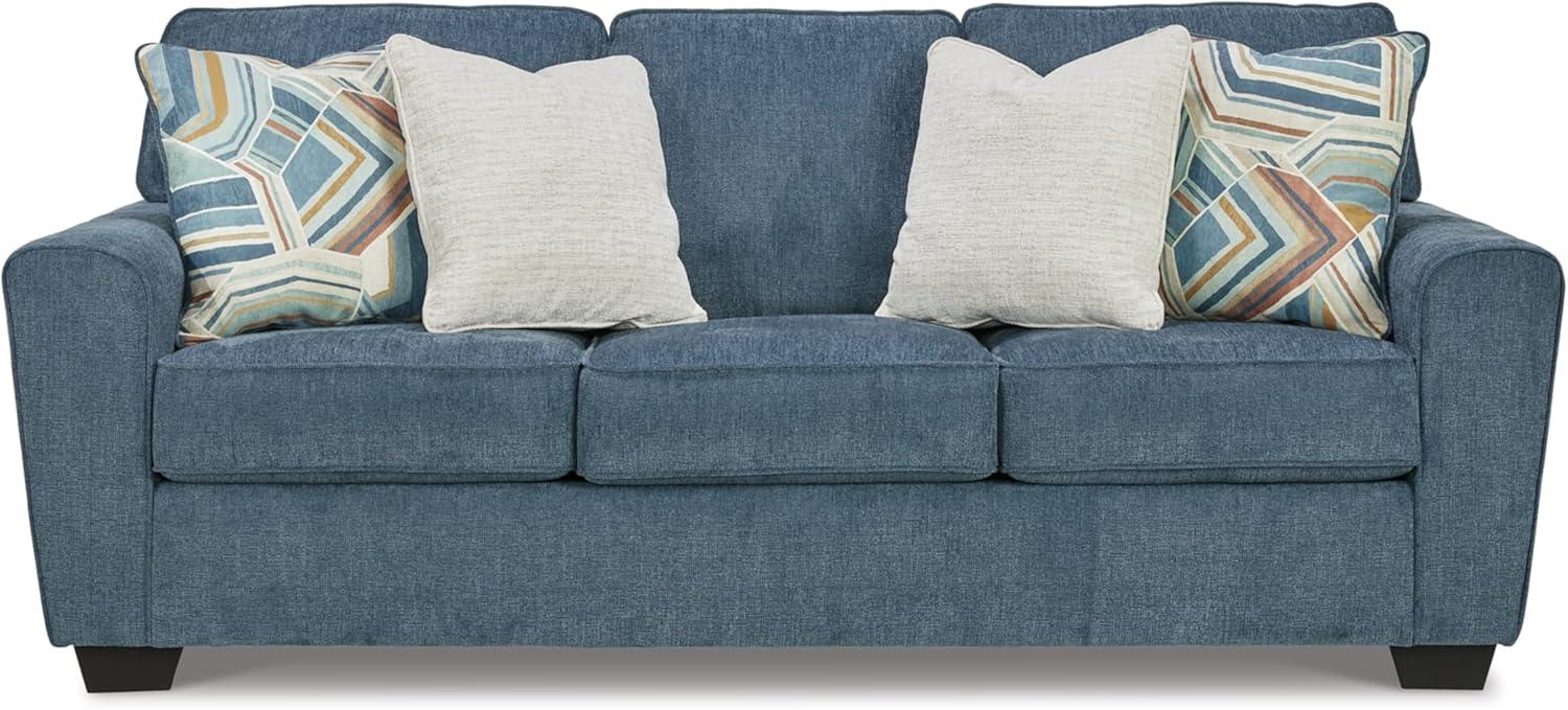imageSignature Design by Ashley Cashton Casual 2in1 Sofa Sleeper with Folding Gel Memory Foam Mattress Queen BlueBlue