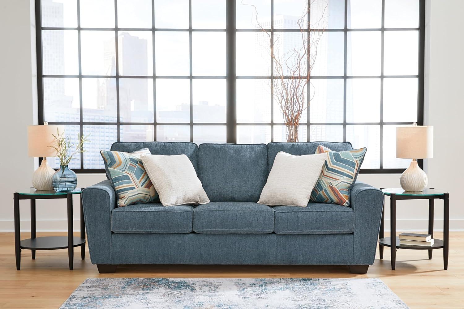 imageSignature Design by Ashley Cashton Casual 2in1 Sofa Sleeper with Folding Gel Memory Foam Mattress Queen BlueBlue
