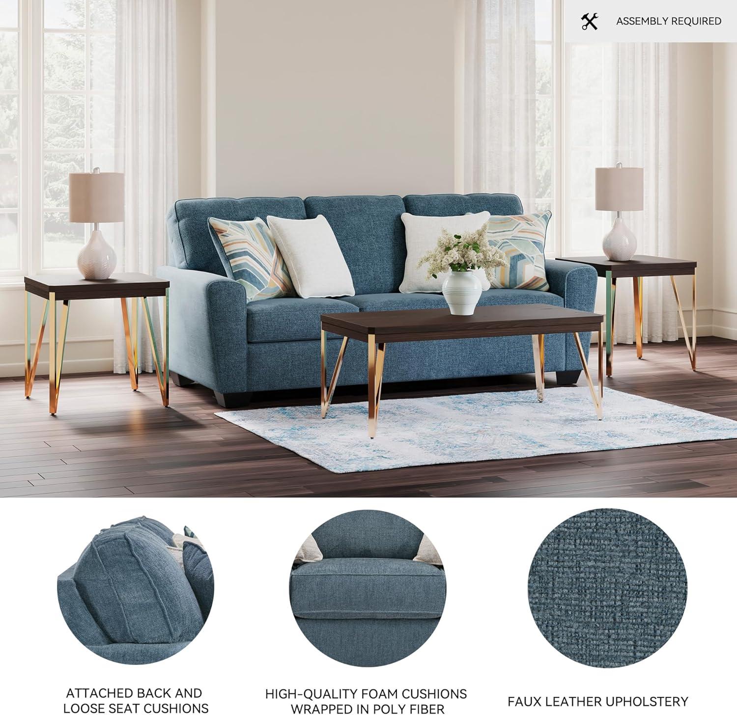 imageSignature Design by Ashley Cashton Casual 2in1 Sofa Sleeper with Folding Gel Memory Foam Mattress Queen BlueBlue