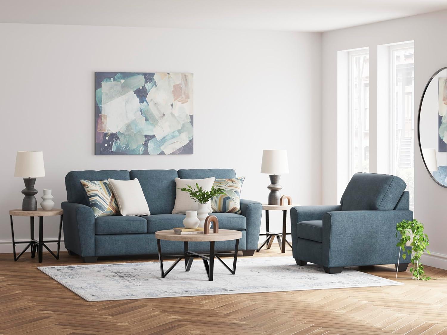 imageSignature Design by Ashley Cashton Casual 2in1 Sofa Sleeper with Folding Gel Memory Foam Mattress Queen BlueBlue