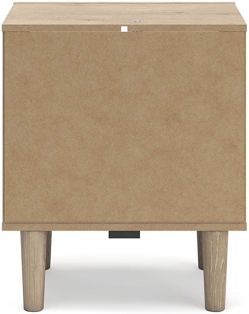 imageSignature Design by Ashley Cielden Farmhouse 1 Drawer Nightstand with Open Shelf LED Lights Wireless Charging and USB Ports 25quot Tall Light BrownLight Brown