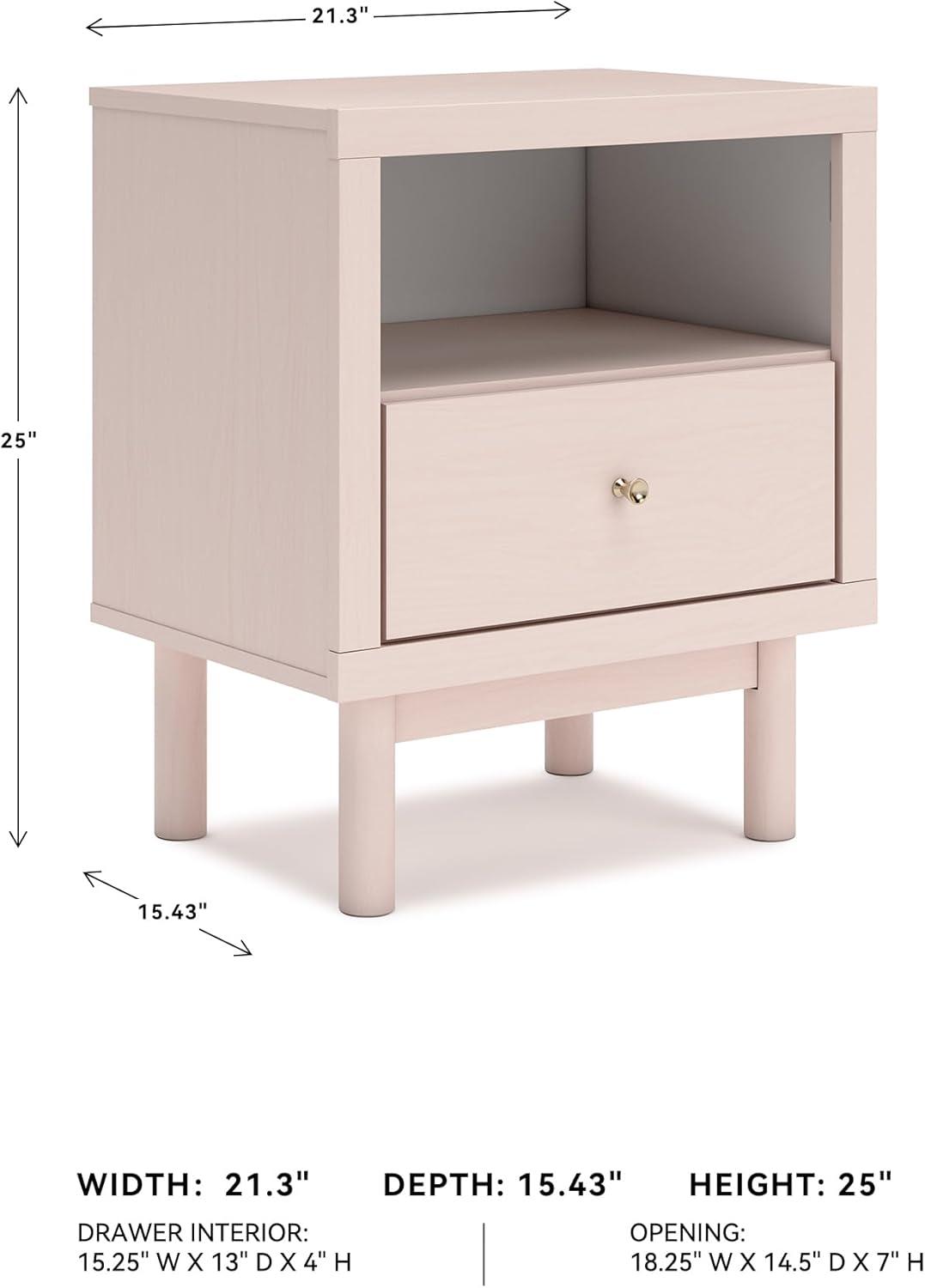 imageSignature Design by Ashley Cielden Farmhouse 1 Drawer Nightstand with Open Shelf LED Lights Wireless Charging and USB Ports 25quot Tall Light BrownPink