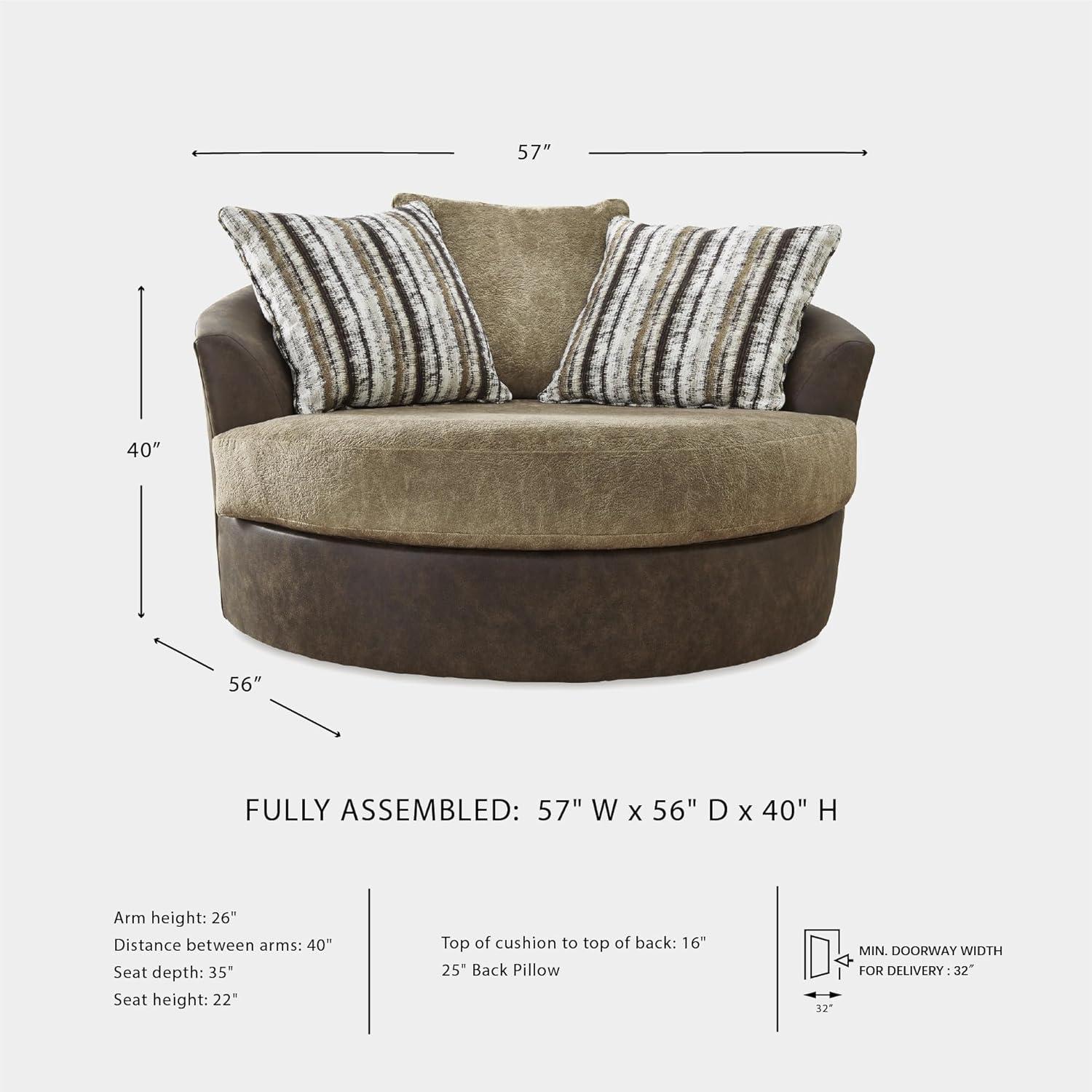 imageSignature Design by Ashley Creswell Transitional Round Upholstered Oversized Swivel Accent Chair GrayDark Brown