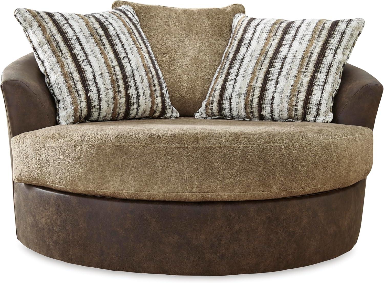 imageSignature Design by Ashley Creswell Transitional Round Upholstered Oversized Swivel Accent Chair GrayDark Brown
