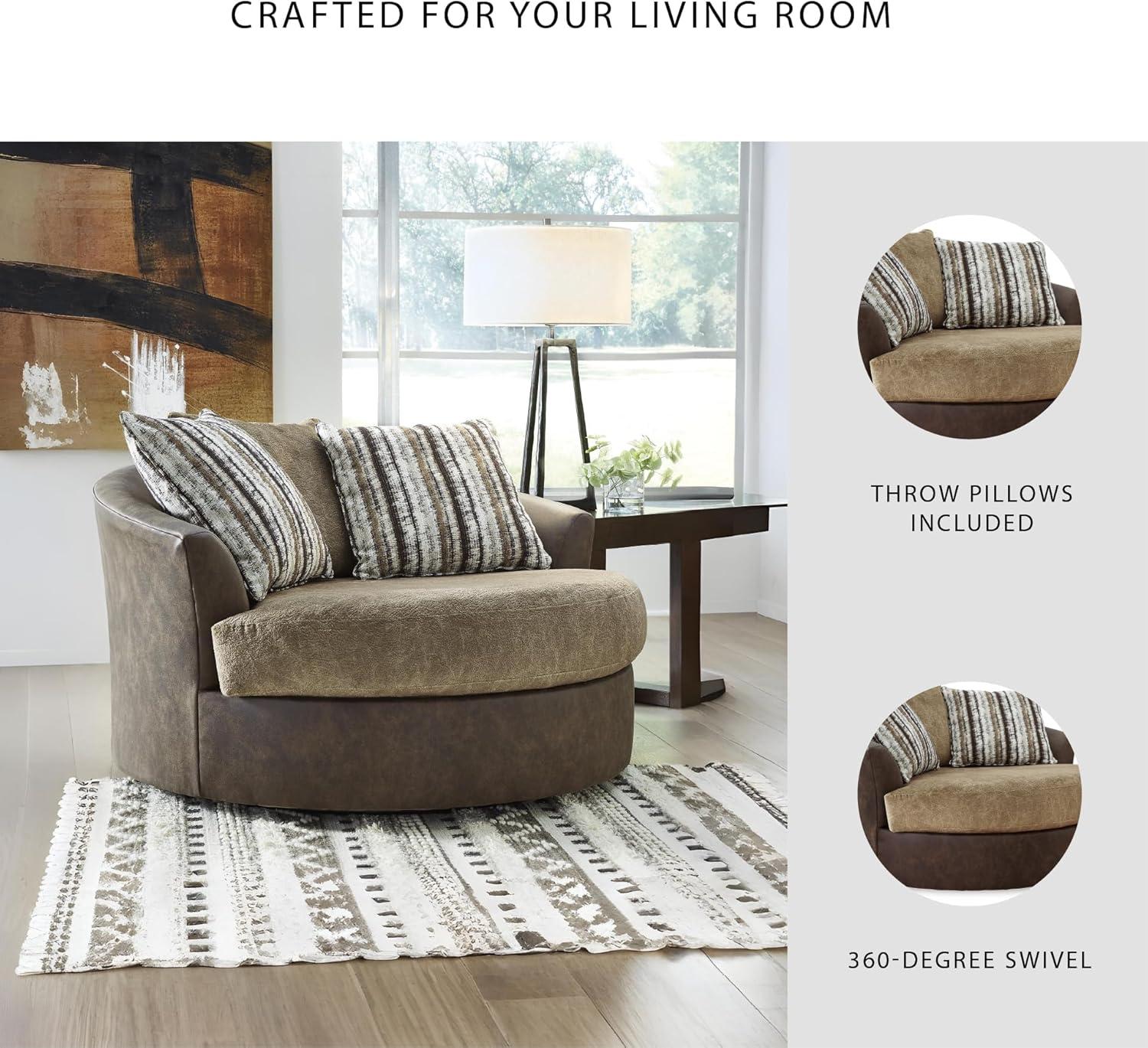 imageSignature Design by Ashley Creswell Transitional Round Upholstered Oversized Swivel Accent Chair GrayDark Brown