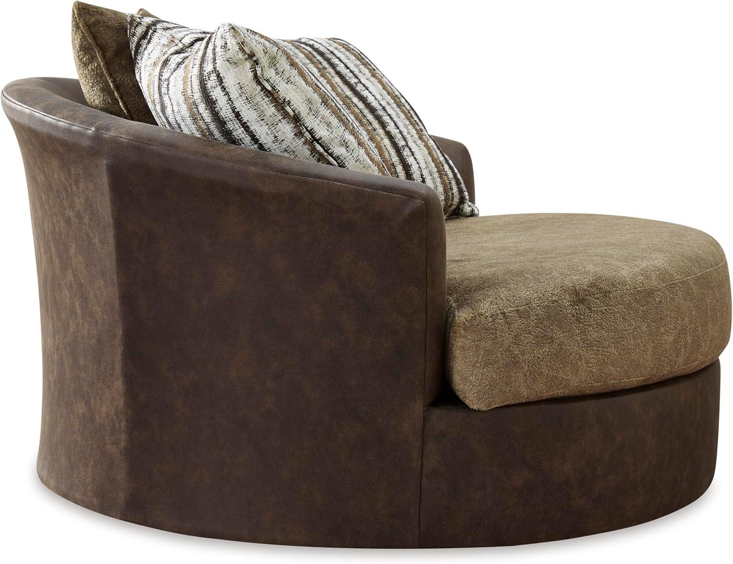 imageSignature Design by Ashley Creswell Transitional Round Upholstered Oversized Swivel Accent Chair GrayDark Brown