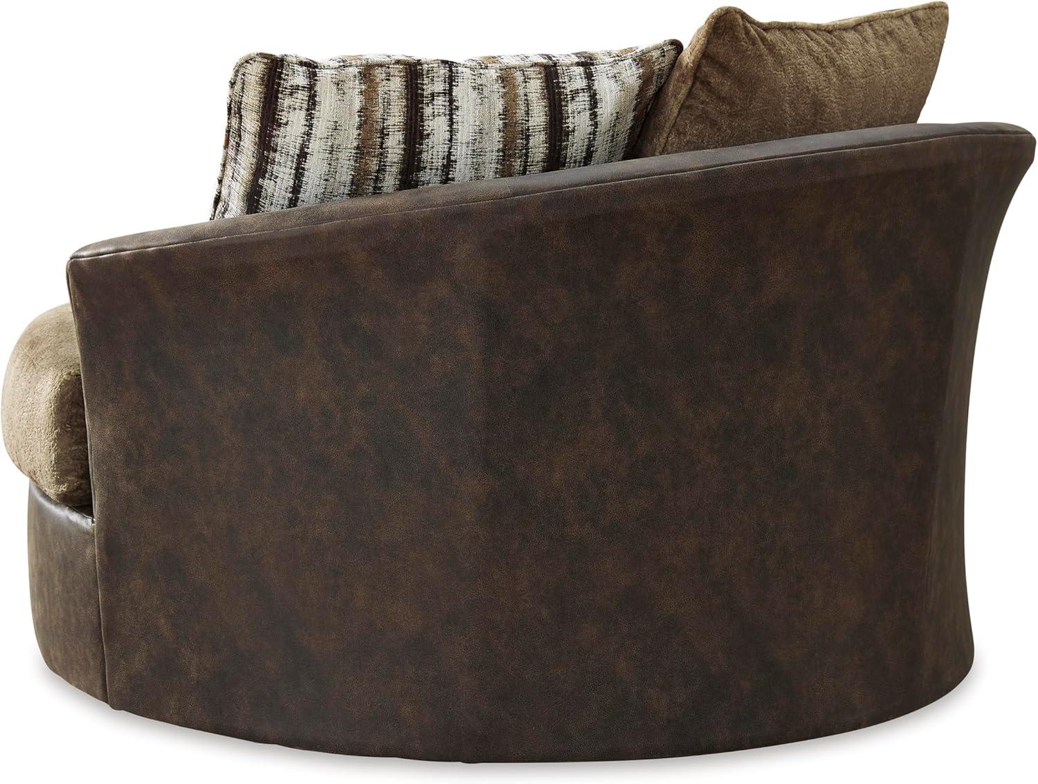imageSignature Design by Ashley Creswell Transitional Round Upholstered Oversized Swivel Accent Chair GrayDark Brown