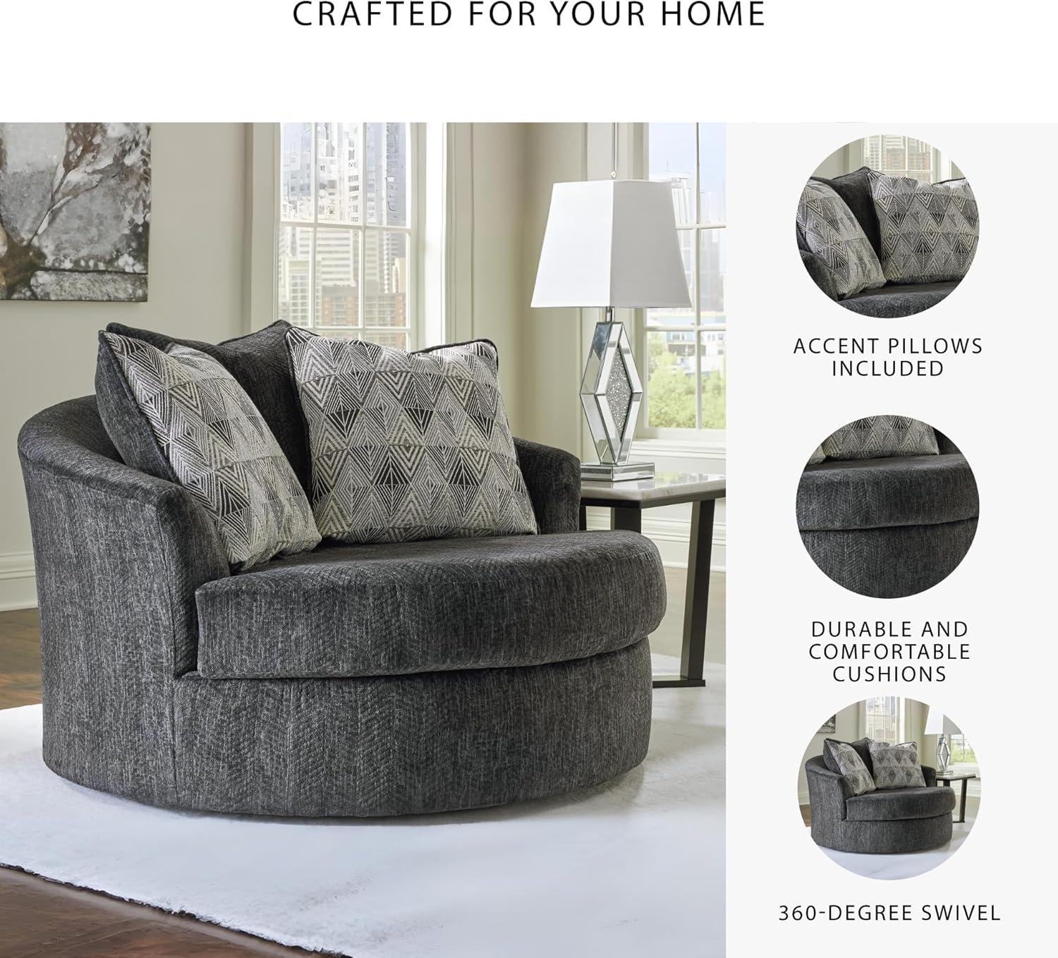 imageSignature Design by Ashley Creswell Transitional Round Upholstered Oversized Swivel Accent Chair GrayDark Gray