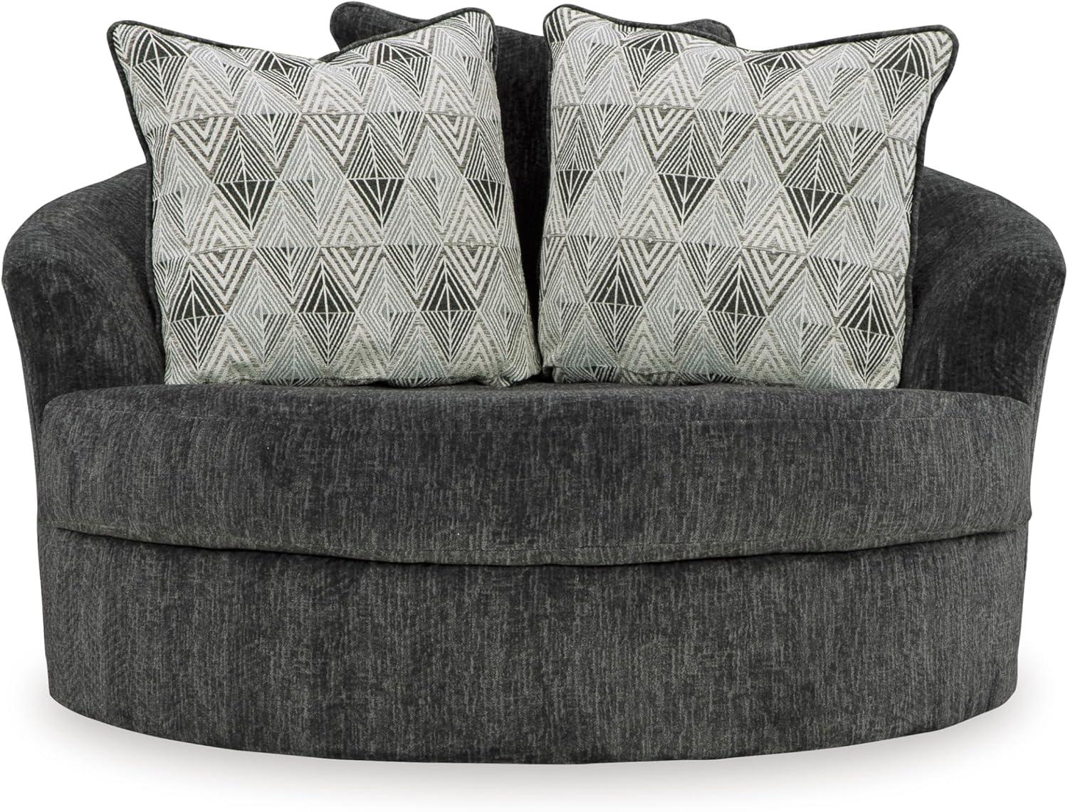 imageSignature Design by Ashley Creswell Transitional Round Upholstered Oversized Swivel Accent Chair GrayDark Gray