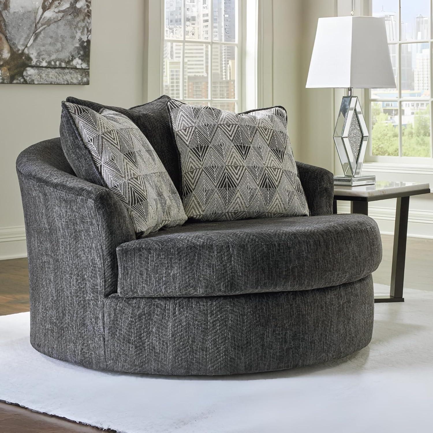 imageSignature Design by Ashley Creswell Transitional Round Upholstered Oversized Swivel Accent Chair GrayDark Gray