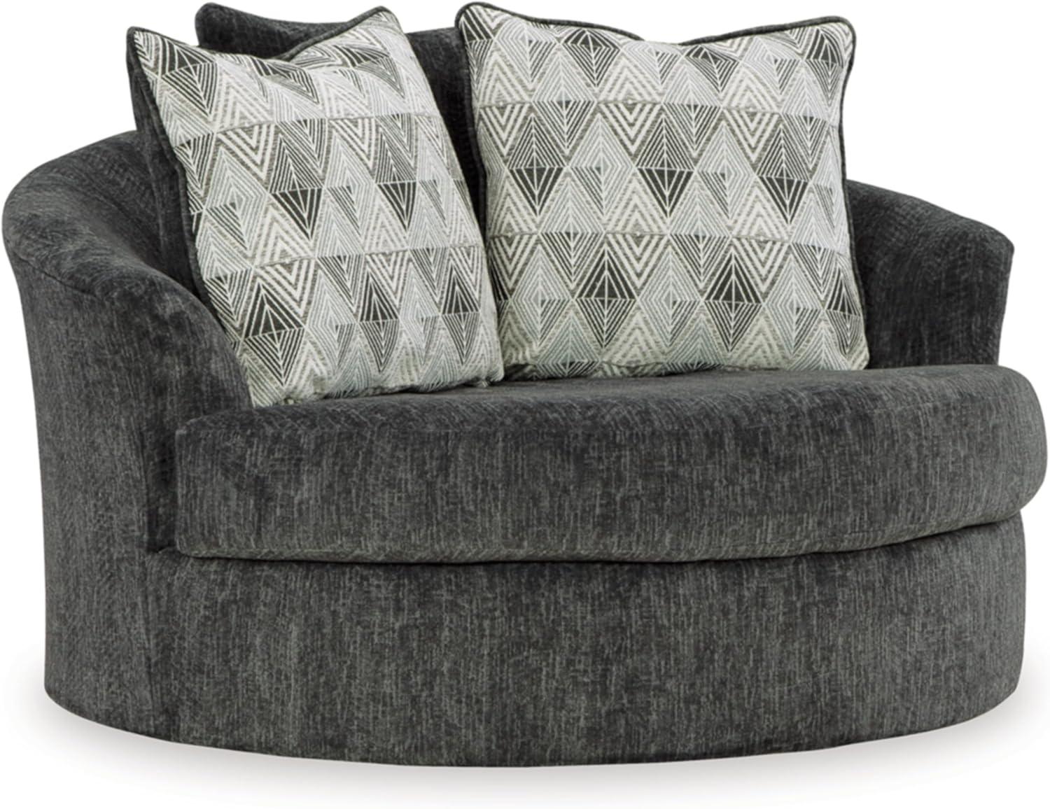 imageSignature Design by Ashley Creswell Transitional Round Upholstered Oversized Swivel Accent Chair GrayDark Gray