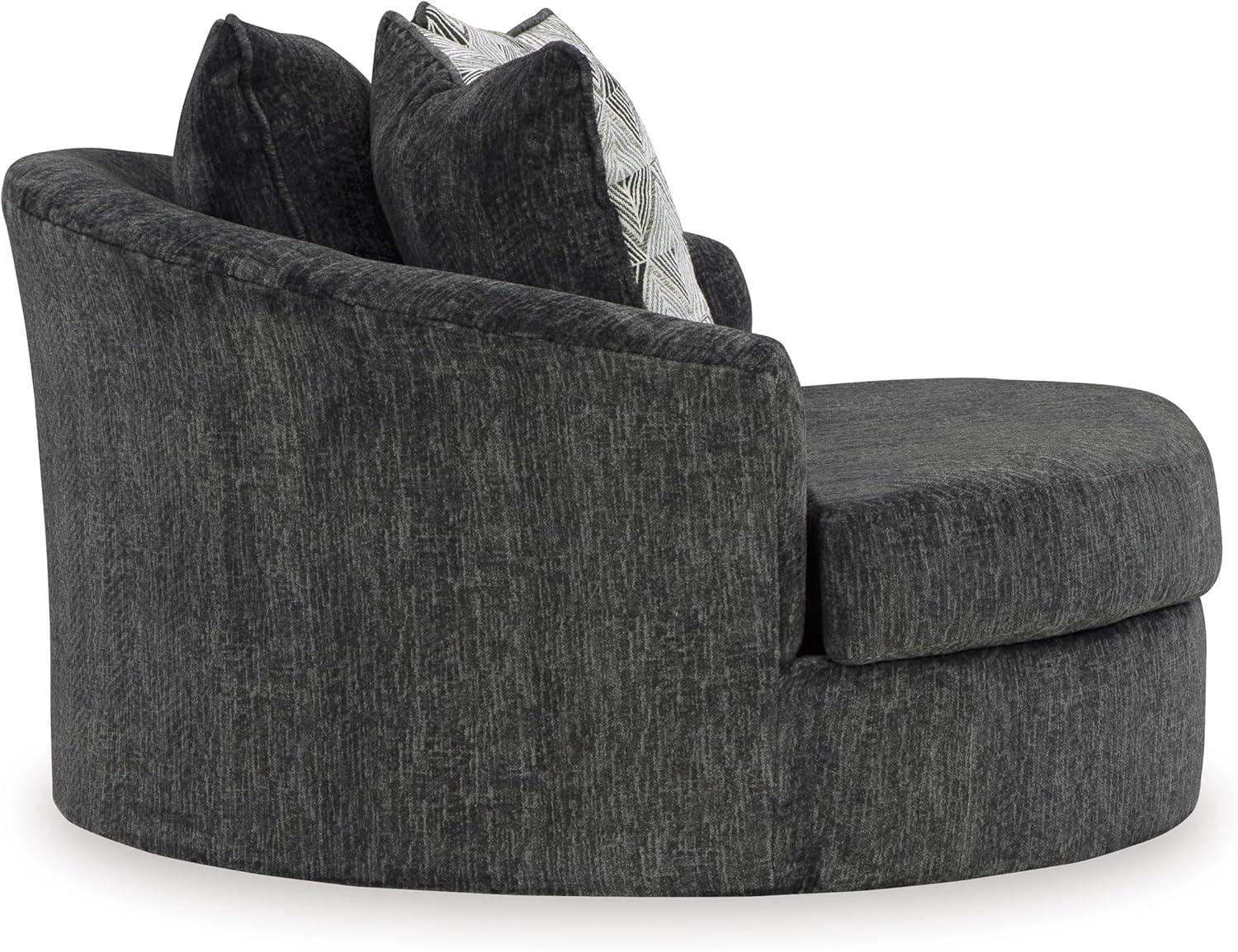imageSignature Design by Ashley Creswell Transitional Round Upholstered Oversized Swivel Accent Chair GrayDark Gray