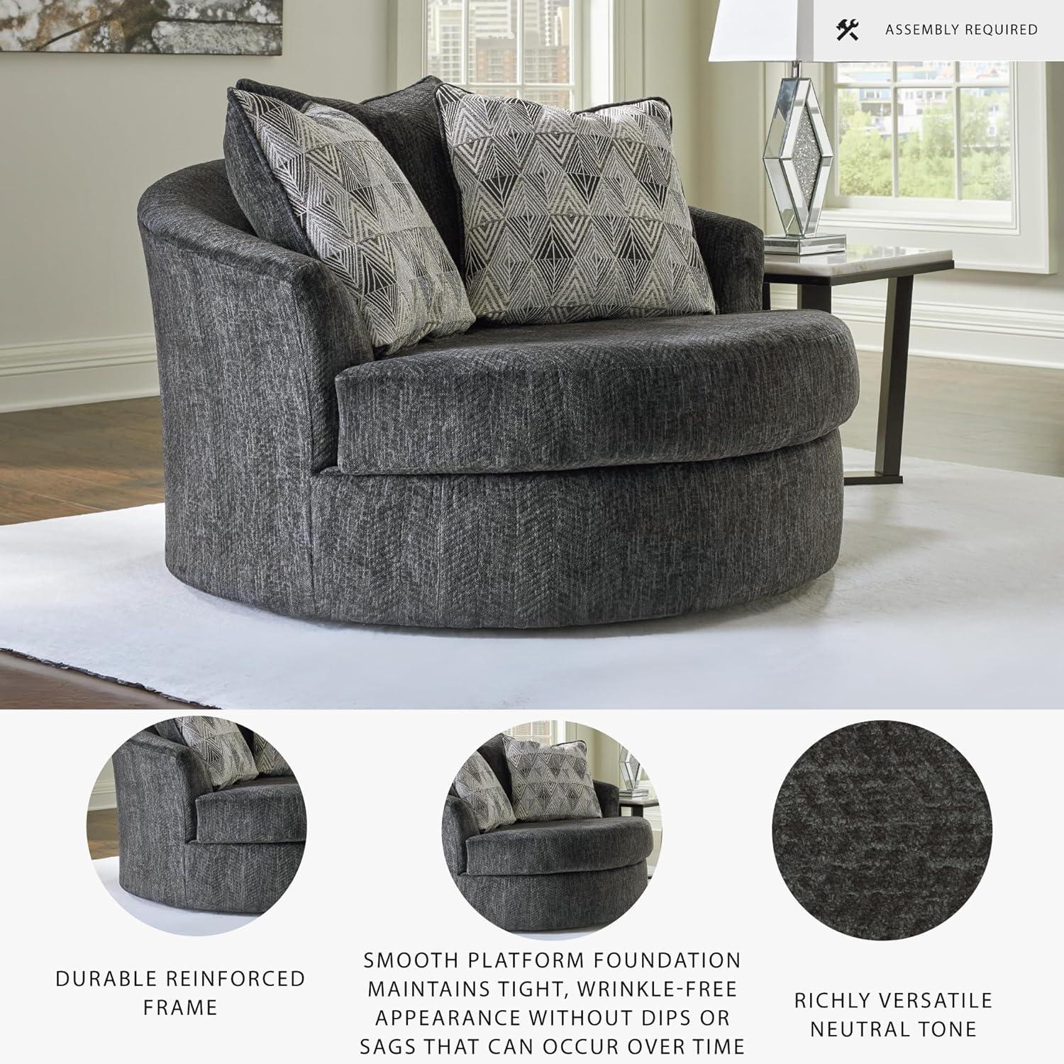 imageSignature Design by Ashley Creswell Transitional Round Upholstered Oversized Swivel Accent Chair GrayDark Gray