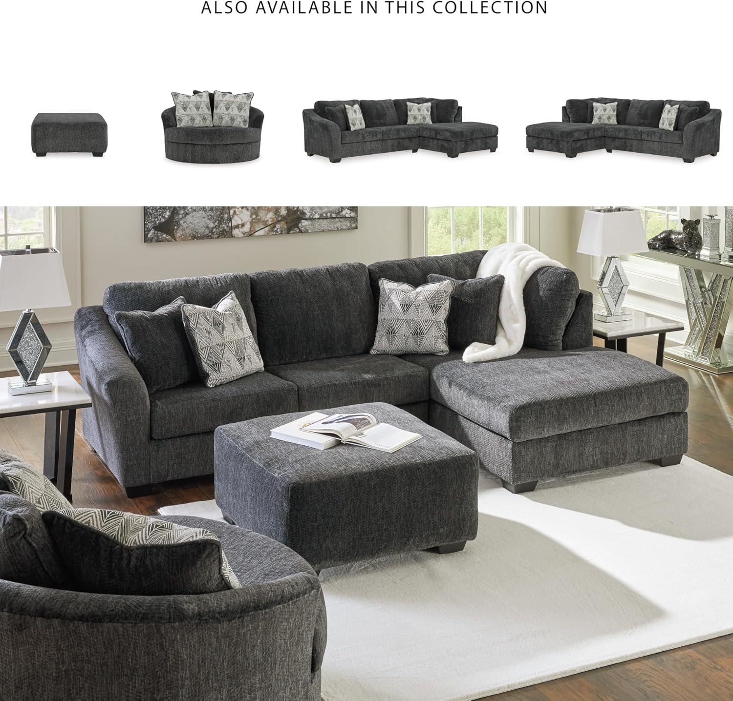imageSignature Design by Ashley Creswell Transitional Round Upholstered Oversized Swivel Accent Chair GrayDark Gray
