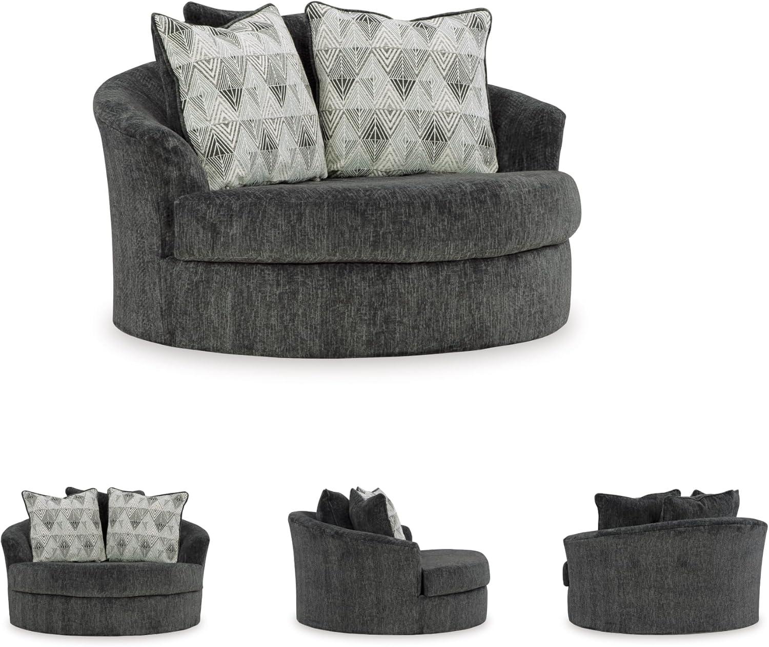 imageSignature Design by Ashley Creswell Transitional Round Upholstered Oversized Swivel Accent Chair GrayDark Gray