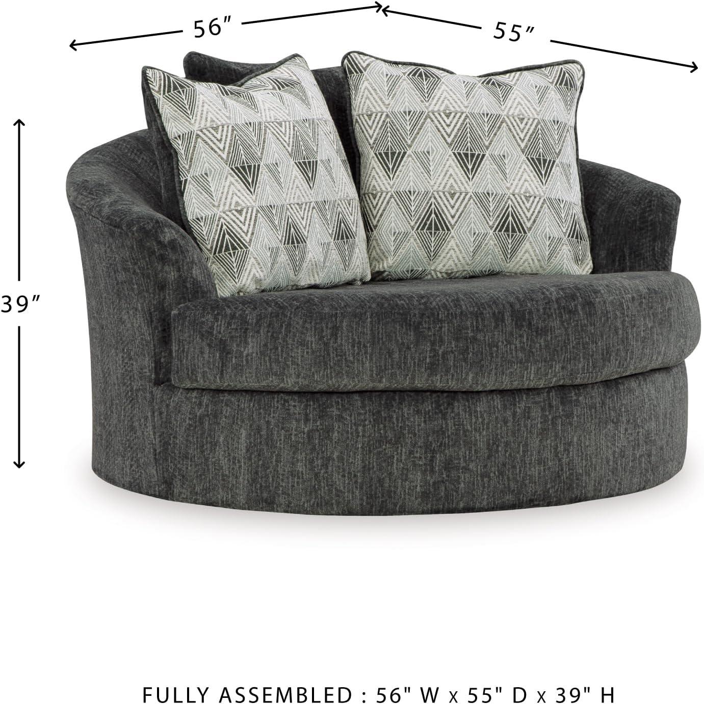 imageSignature Design by Ashley Creswell Transitional Round Upholstered Oversized Swivel Accent Chair GrayDark Gray