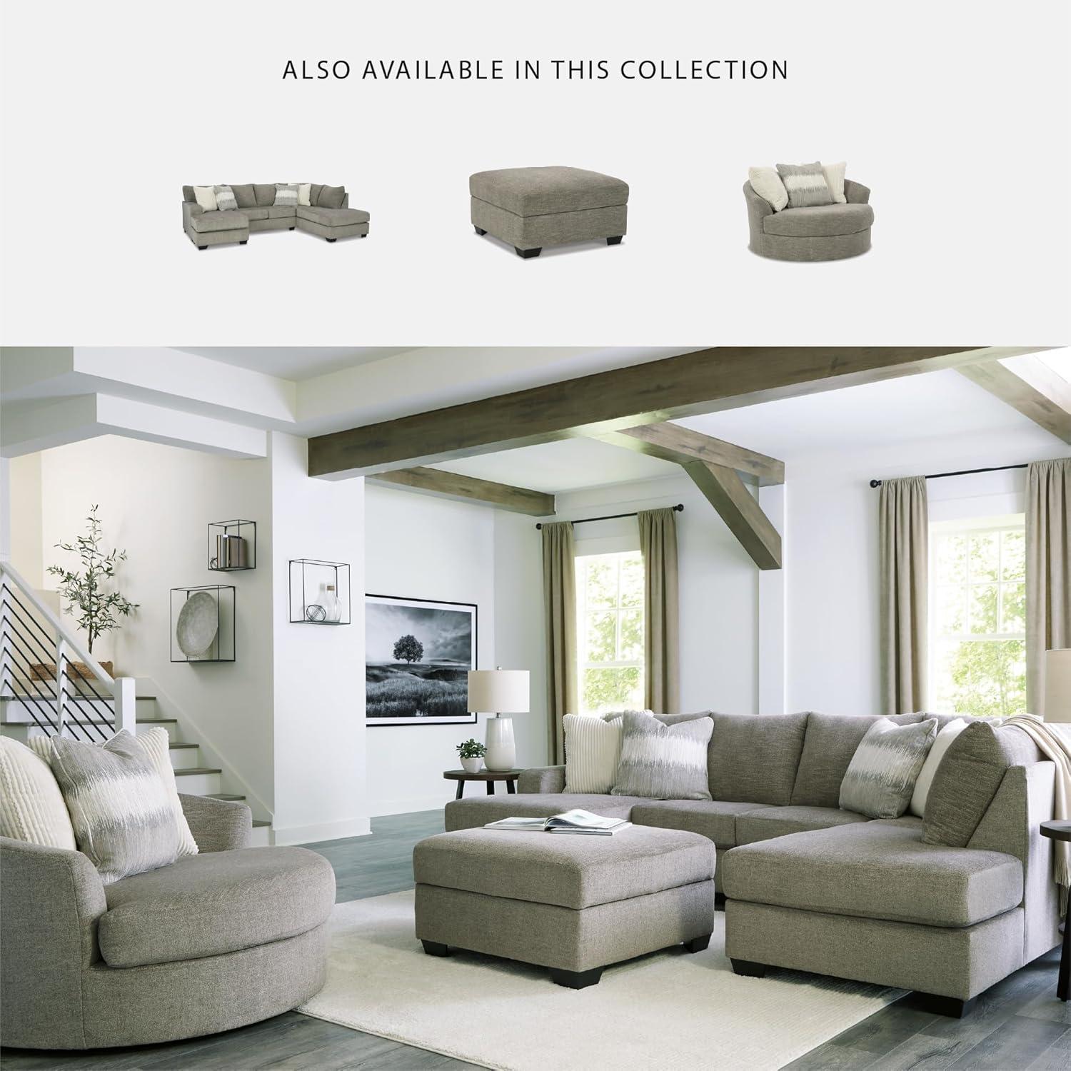 imageSignature Design by Ashley Creswell Transitional Round Upholstered Oversized Swivel Accent Chair GrayGrayish