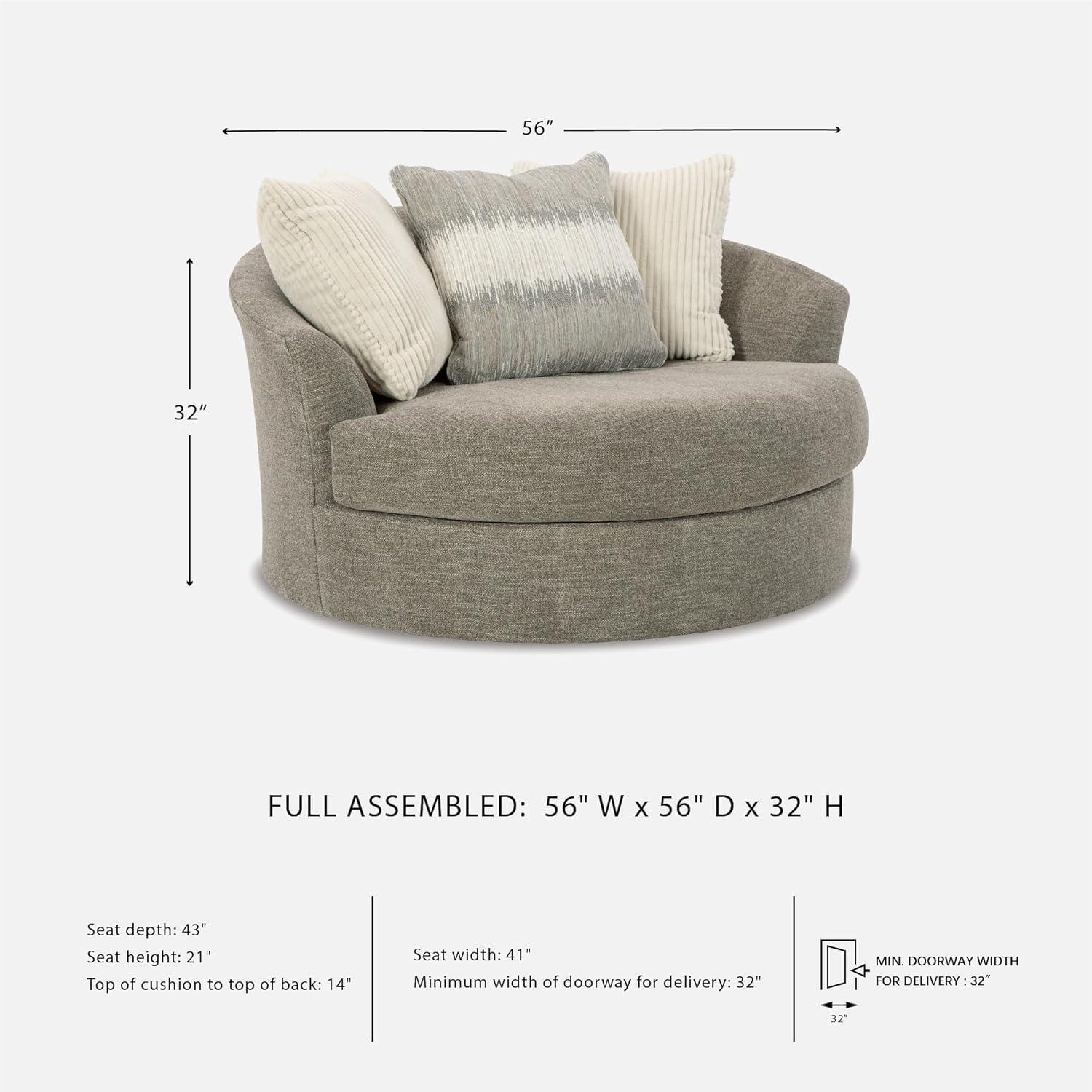 imageSignature Design by Ashley Creswell Transitional Round Upholstered Oversized Swivel Accent Chair GrayGrayish