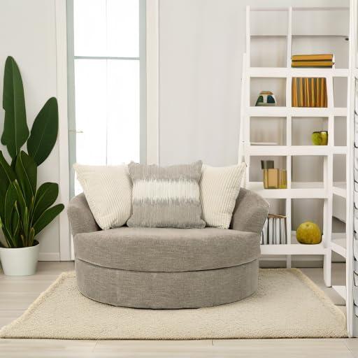 imageSignature Design by Ashley Creswell Transitional Round Upholstered Oversized Swivel Accent Chair GrayGrayish