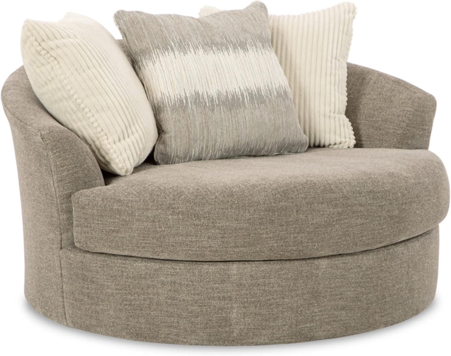 imageSignature Design by Ashley Creswell Transitional Round Upholstered Oversized Swivel Accent Chair GrayGrayish