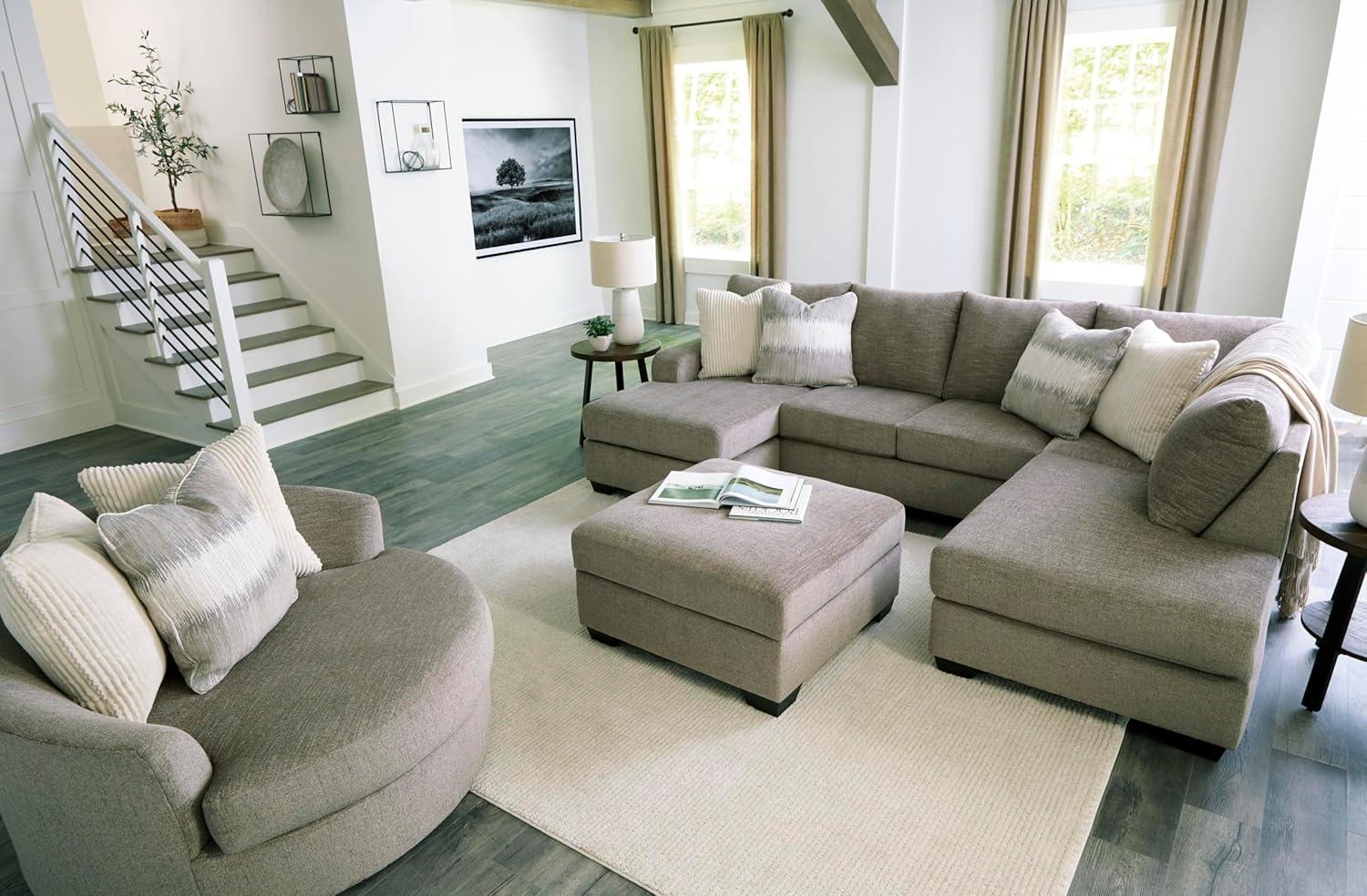 imageSignature Design by Ashley Creswell Transitional Round Upholstered Oversized Swivel Accent Chair GrayGrayish