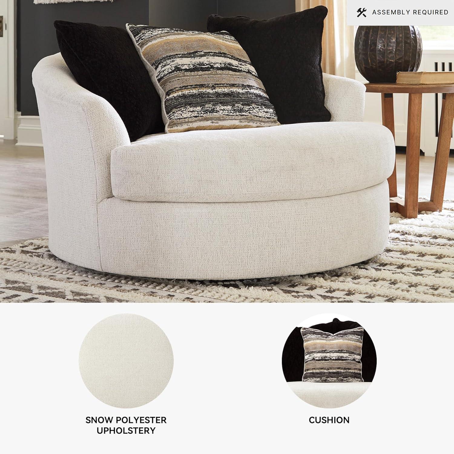 imageSignature Design by Ashley Creswell Transitional Round Upholstered Oversized Swivel Accent Chair GrayWhite