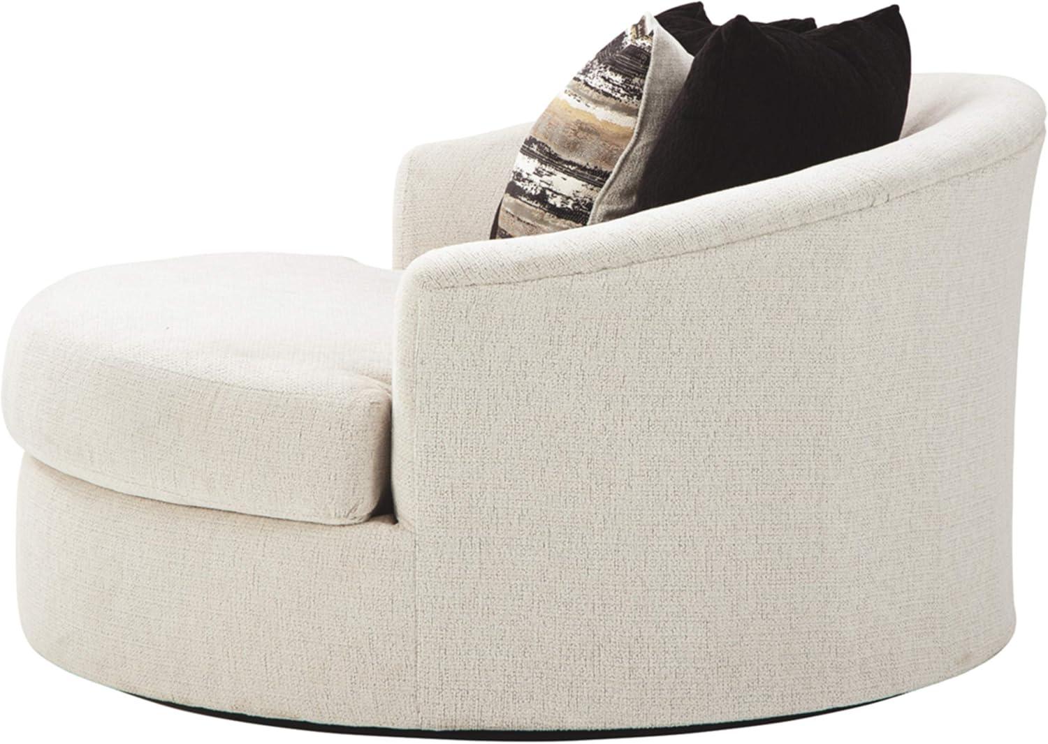 imageSignature Design by Ashley Creswell Transitional Round Upholstered Oversized Swivel Accent Chair GrayWhite