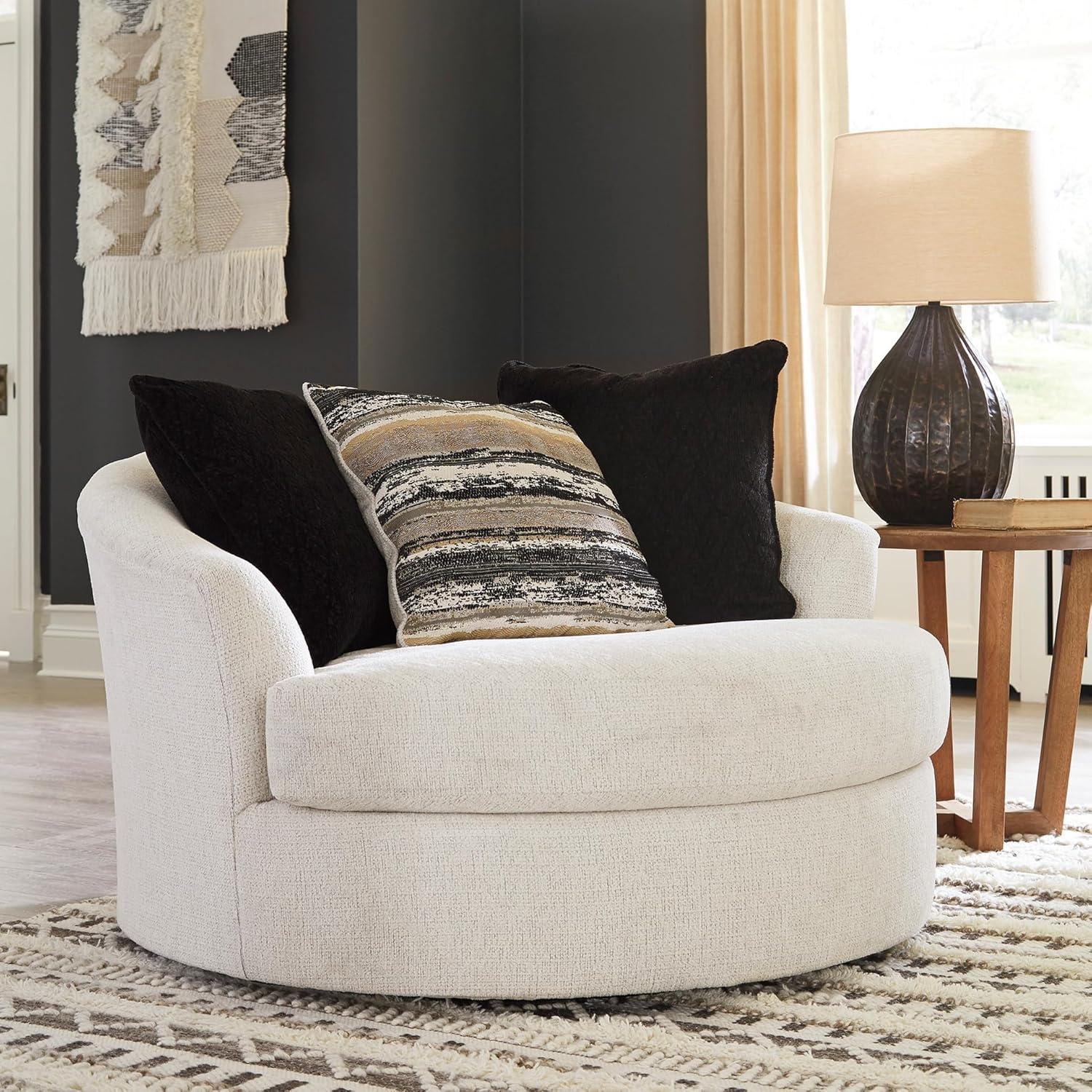imageSignature Design by Ashley Creswell Transitional Round Upholstered Oversized Swivel Accent Chair GrayWhite