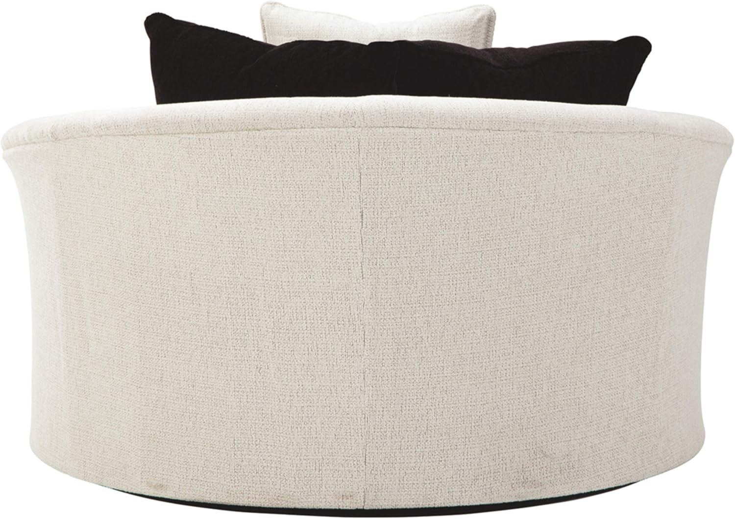 imageSignature Design by Ashley Creswell Transitional Round Upholstered Oversized Swivel Accent Chair GrayWhite