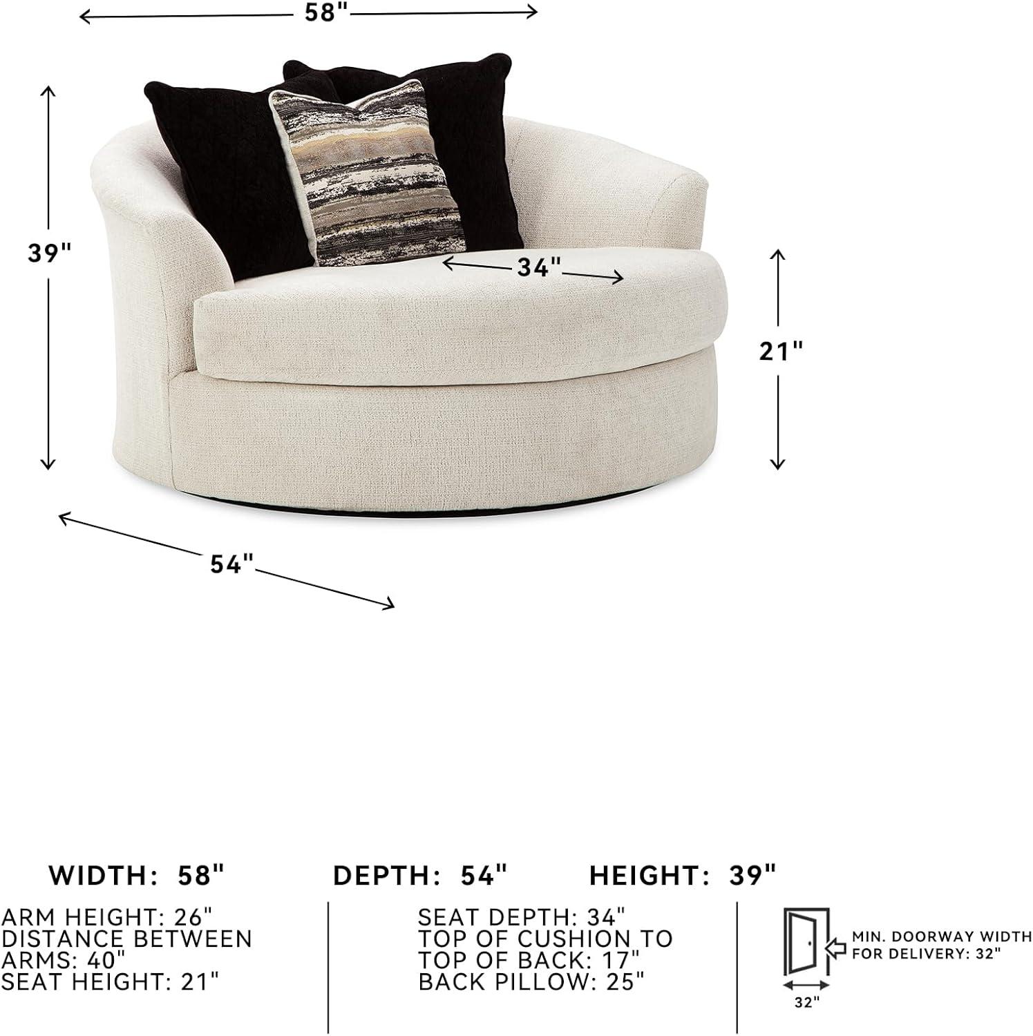 imageSignature Design by Ashley Creswell Transitional Round Upholstered Oversized Swivel Accent Chair GrayWhite