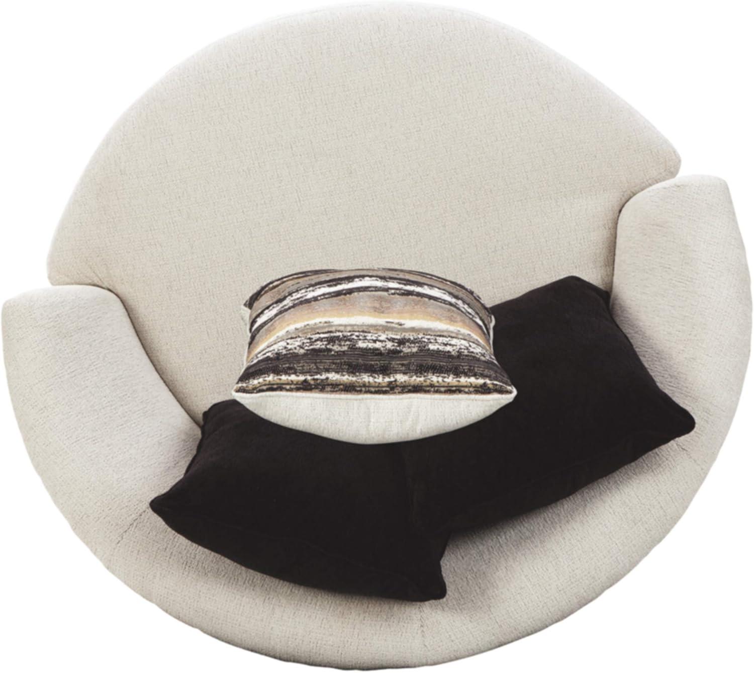 imageSignature Design by Ashley Creswell Transitional Round Upholstered Oversized Swivel Accent Chair GrayWhite