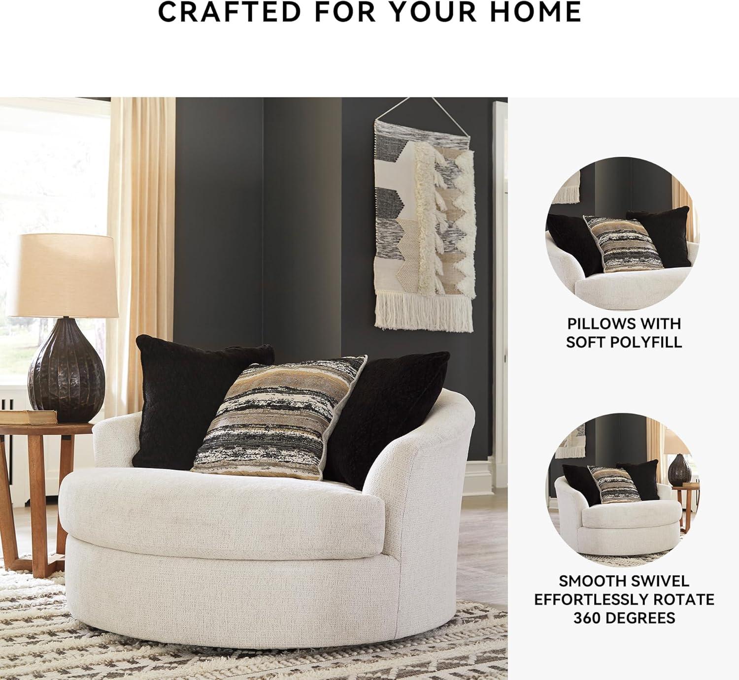 imageSignature Design by Ashley Creswell Transitional Round Upholstered Oversized Swivel Accent Chair GrayWhite