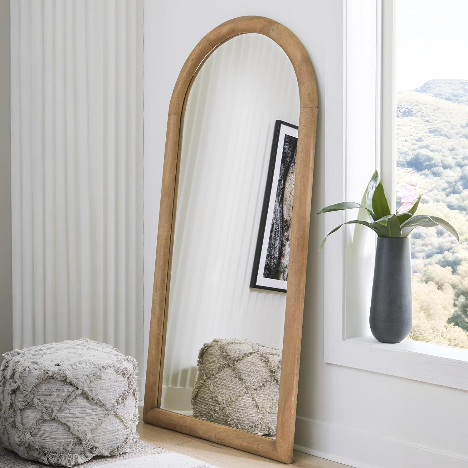 imageSignature Design by Ashley Dairville Casual Arched Full Length Wood Floor Mirror Light Brown