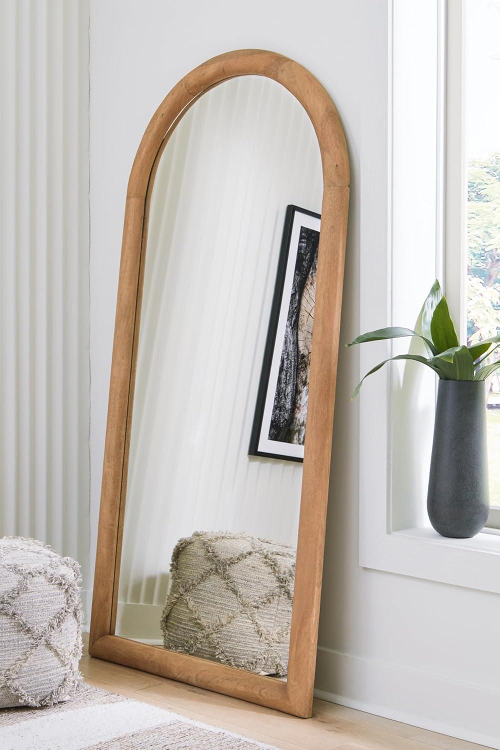 imageSignature Design by Ashley Dairville Casual Arched Full Length Wood Floor Mirror Light Brown