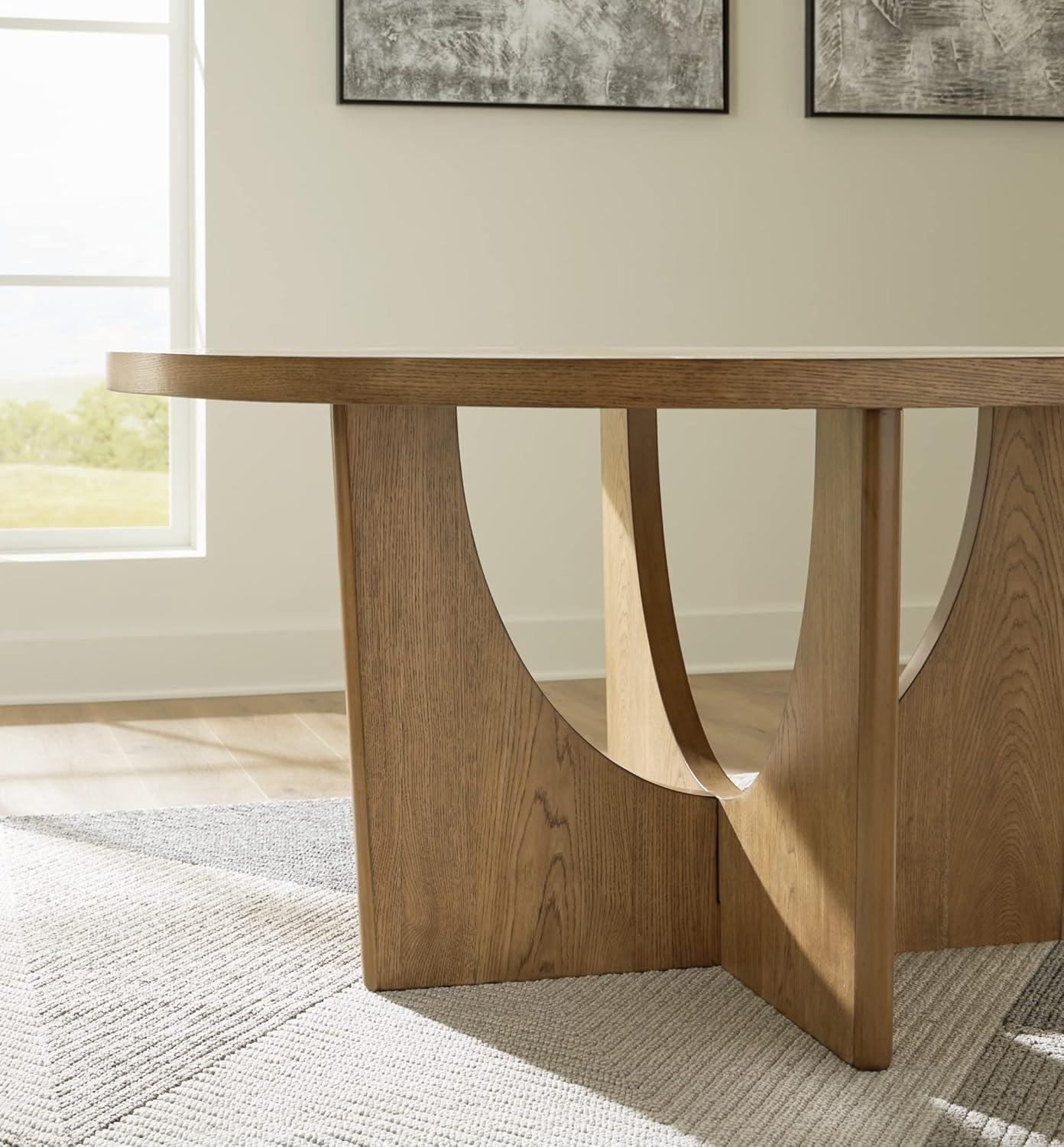 imageSignature Design by Ashley Dakmore Contemporary Dining Table with Geometric Base Light Brown