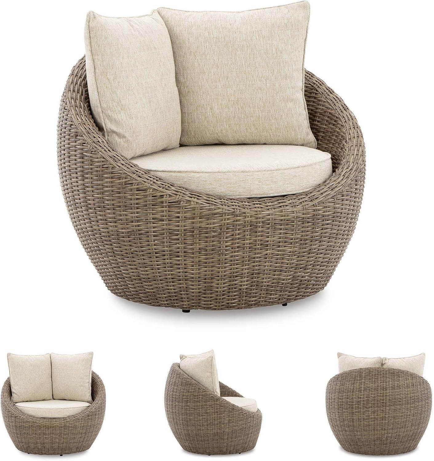 imageSignature Design by Ashley Danson Outdoor Lounge Chair with Cushion and 360Degree Swivel Set of 2 UVResistant Performance Fabric and Resin Wicker Light Brown