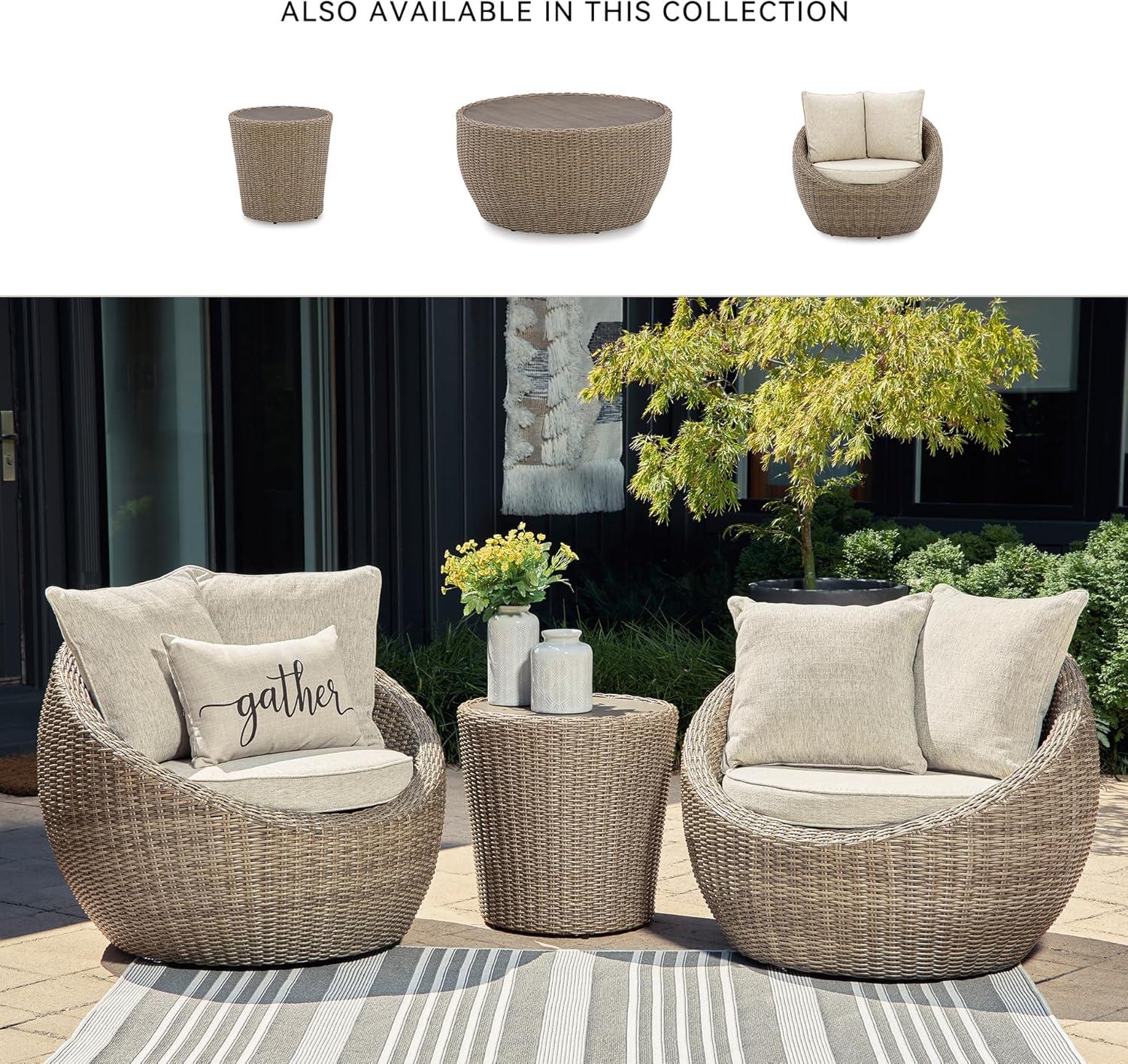 imageSignature Design by Ashley Danson Outdoor Lounge Chair with Cushion and 360Degree Swivel Set of 2 UVResistant Performance Fabric and Resin Wicker Light Brown