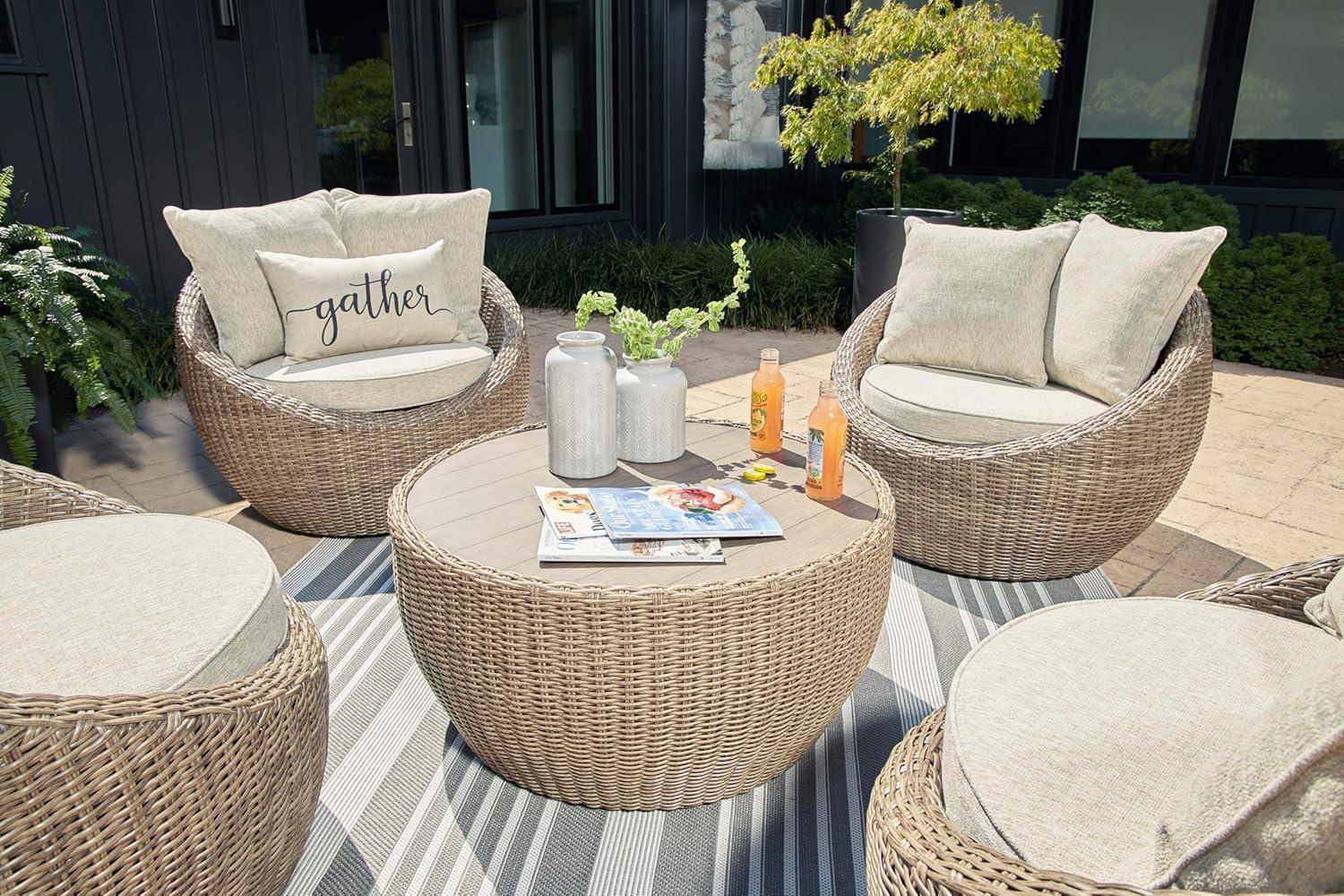 imageSignature Design by Ashley Danson Outdoor Lounge Chair with Cushion and 360Degree Swivel Set of 2 UVResistant Performance Fabric and Resin Wicker Light Brown