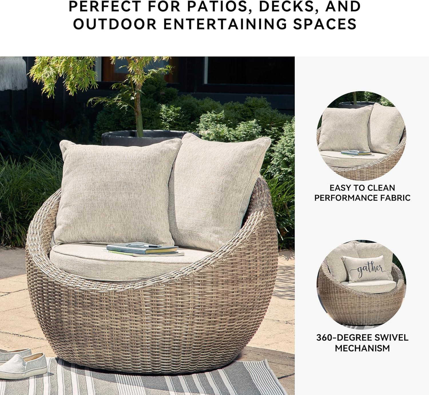 imageSignature Design by Ashley Danson Outdoor Lounge Chair with Cushion and 360Degree Swivel Set of 2 UVResistant Performance Fabric and Resin Wicker Light Brown