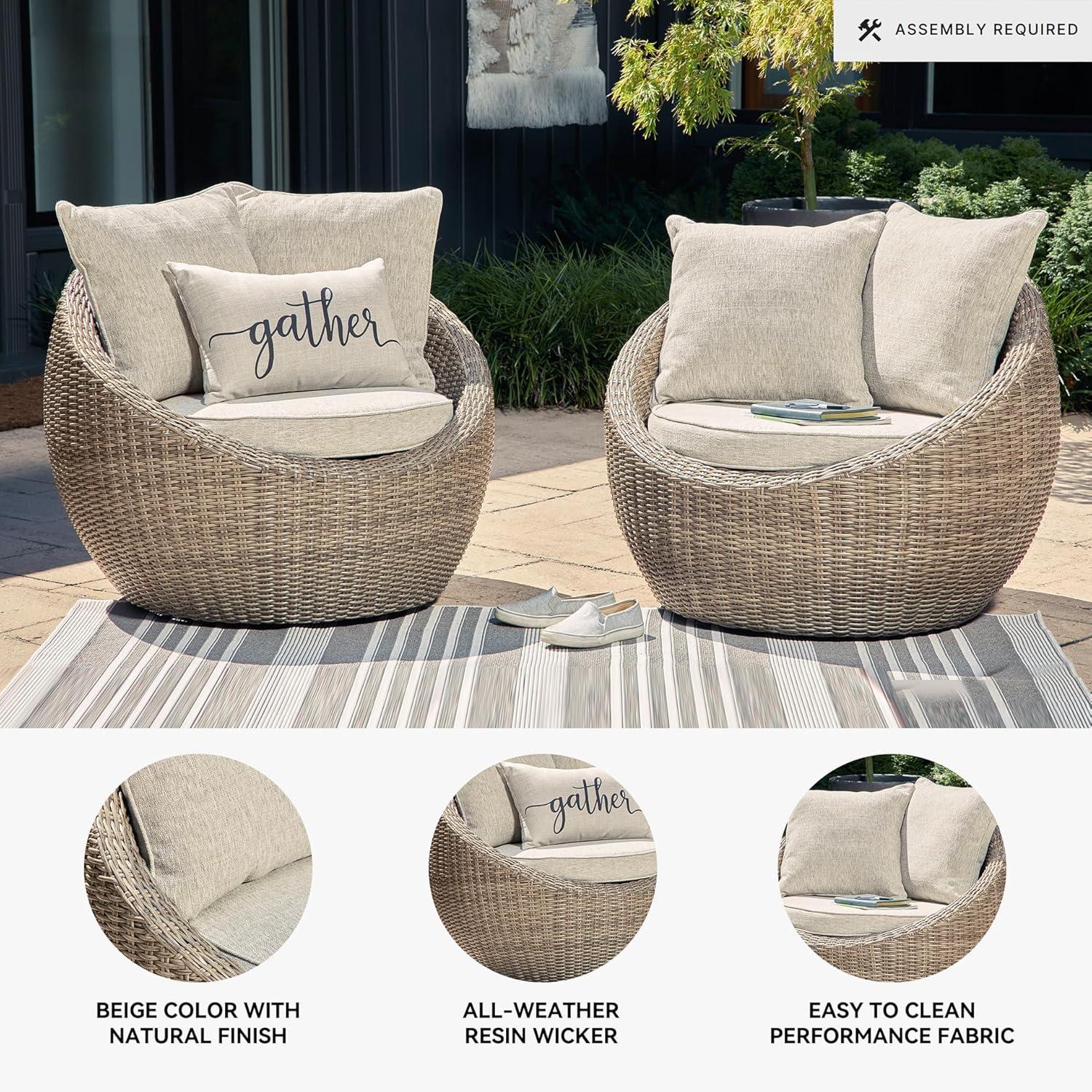 imageSignature Design by Ashley Danson Outdoor Lounge Chair with Cushion and 360Degree Swivel Set of 2 UVResistant Performance Fabric and Resin Wicker Light Brown