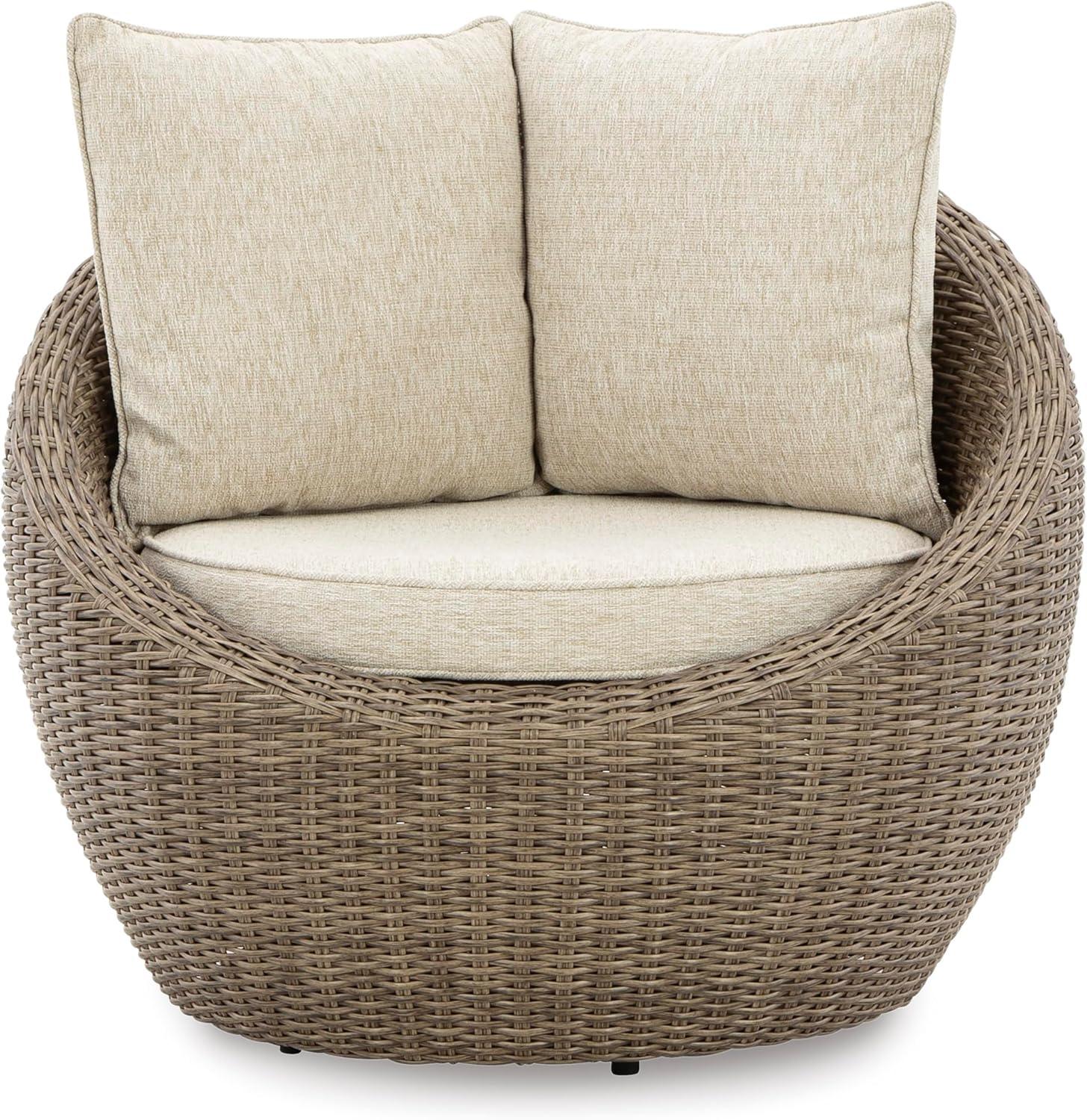 imageSignature Design by Ashley Danson Outdoor Lounge Chair with Cushion and 360Degree Swivel Set of 2 UVResistant Performance Fabric and Resin Wicker Light Brown